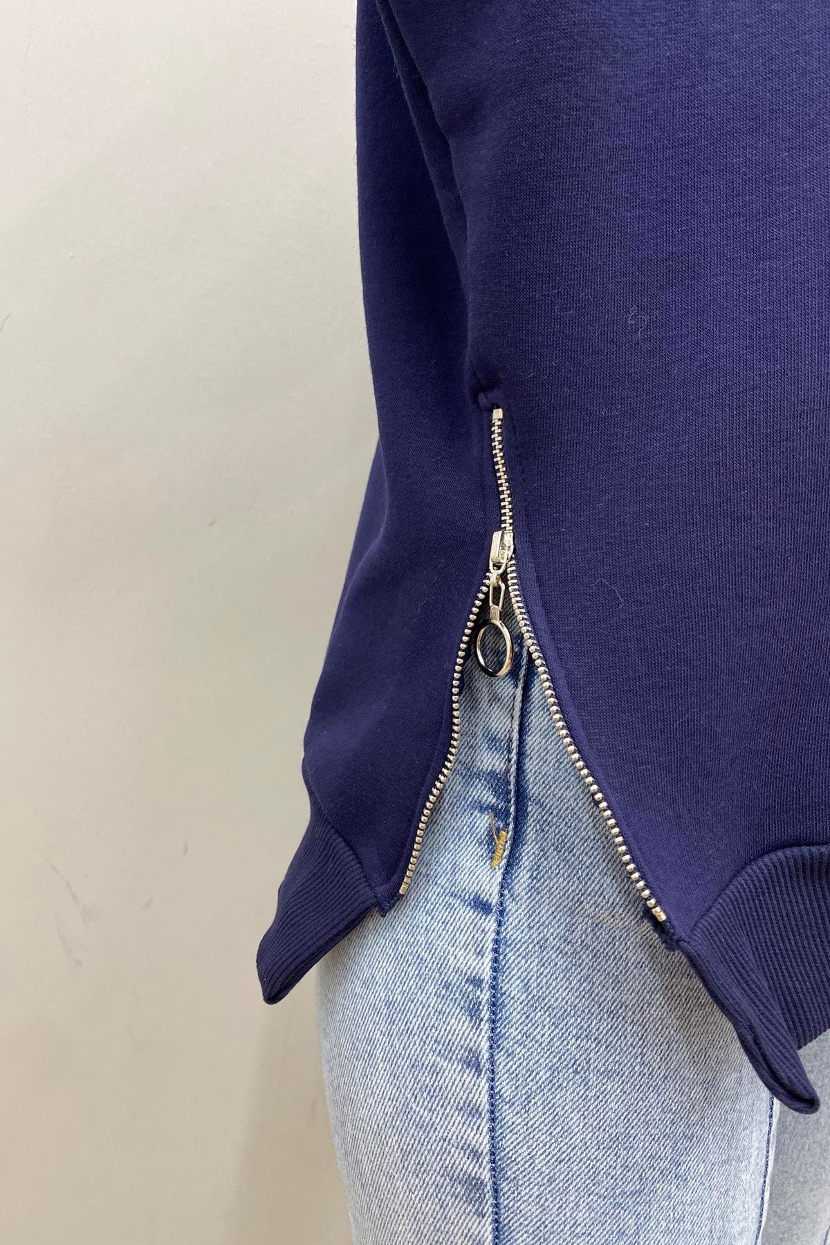 BİSİKLET YAKA FERMUAR DETAYLI SWEATSHIRT