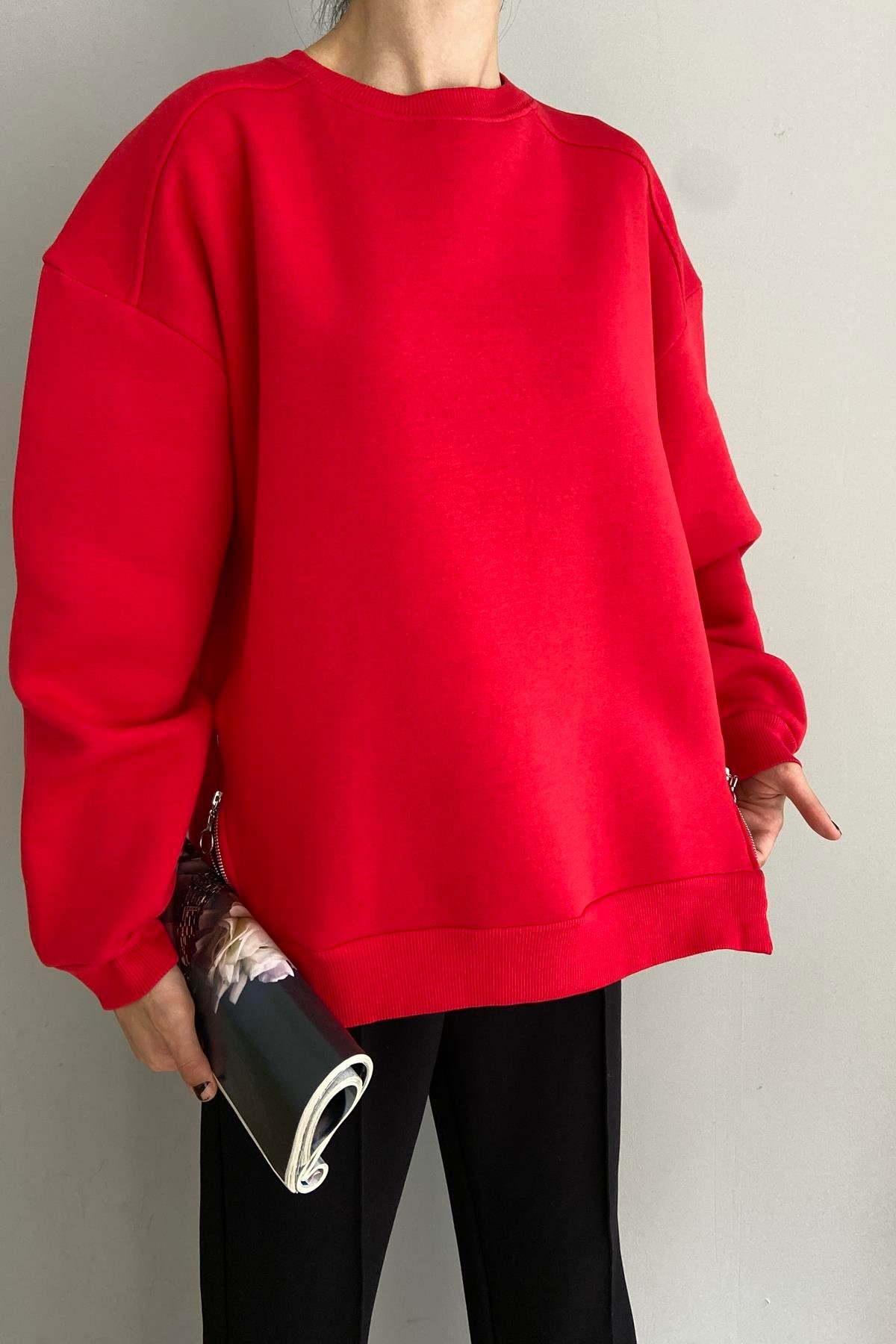 BİSİKLET YAKA FERMUAR DETAYLI SWEATSHIRT