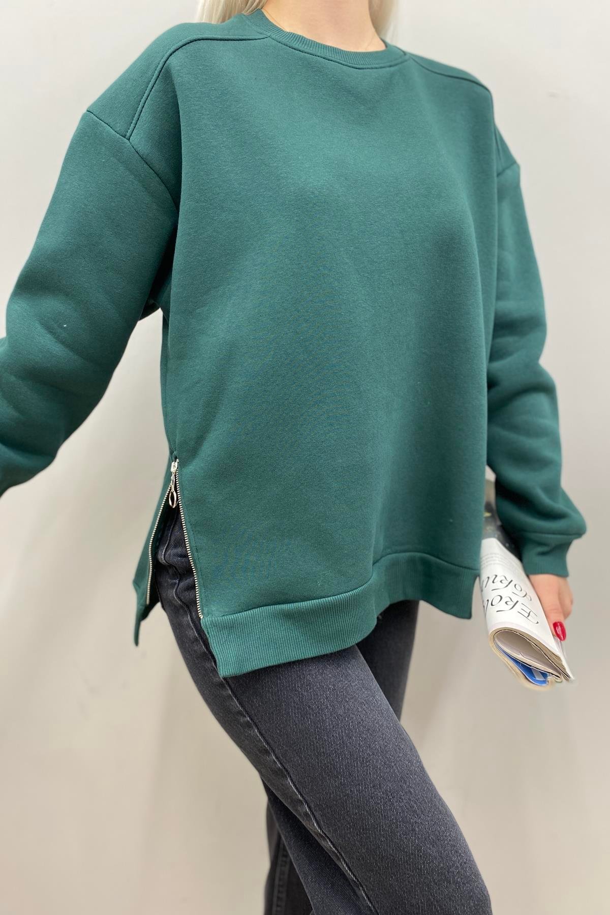 BİSİKLET YAKA FERMUAR DETAYLI SWEATSHIRT
