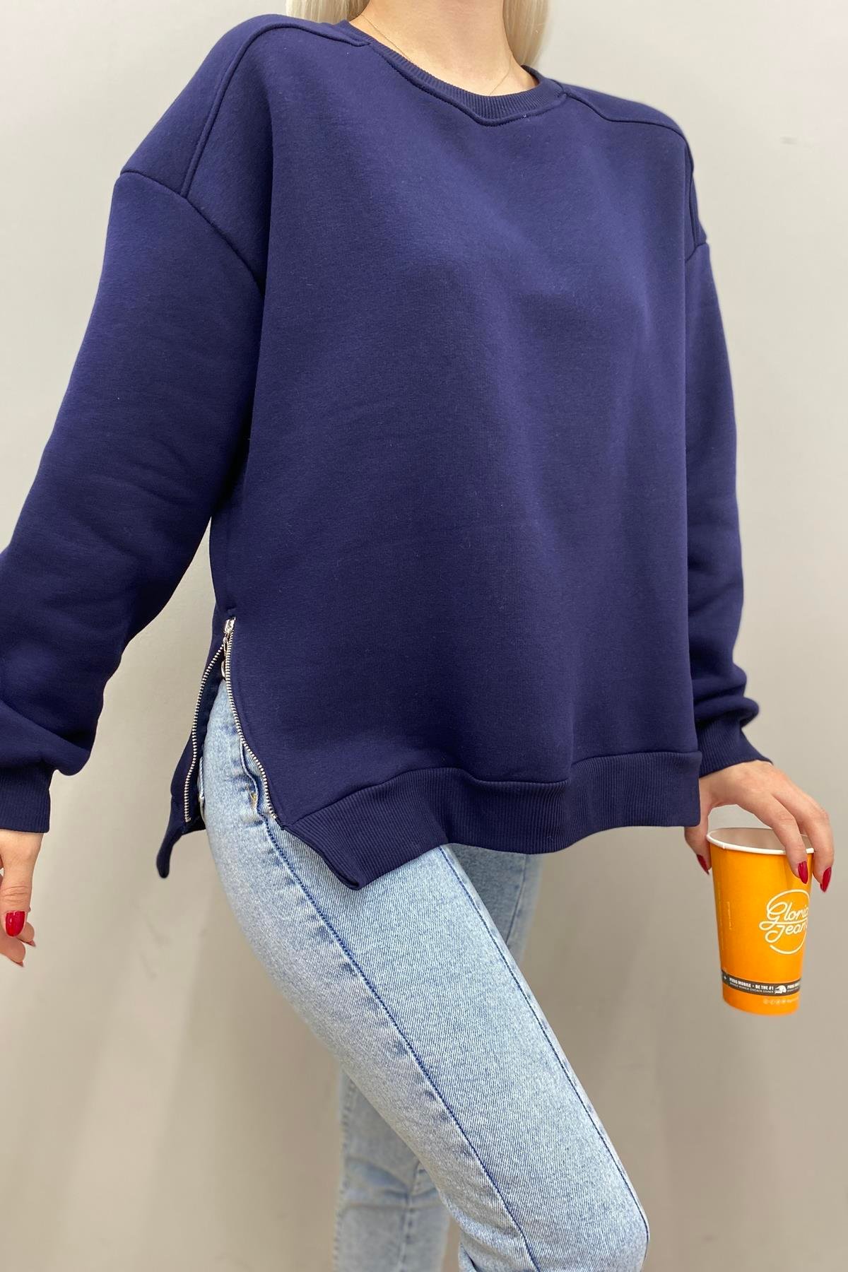 BİSİKLET YAKA FERMUAR DETAYLI SWEATSHIRT