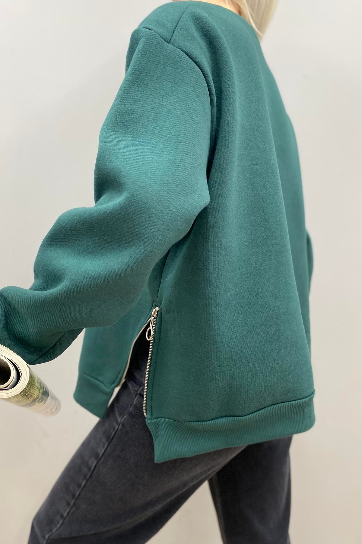 BİSİKLET YAKA FERMUAR DETAYLI SWEATSHIRT