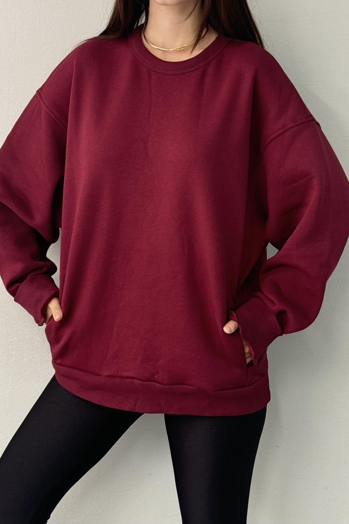 BİSİKLET YAKA İKİ CEP DETAY OVERSİZE SWEAT