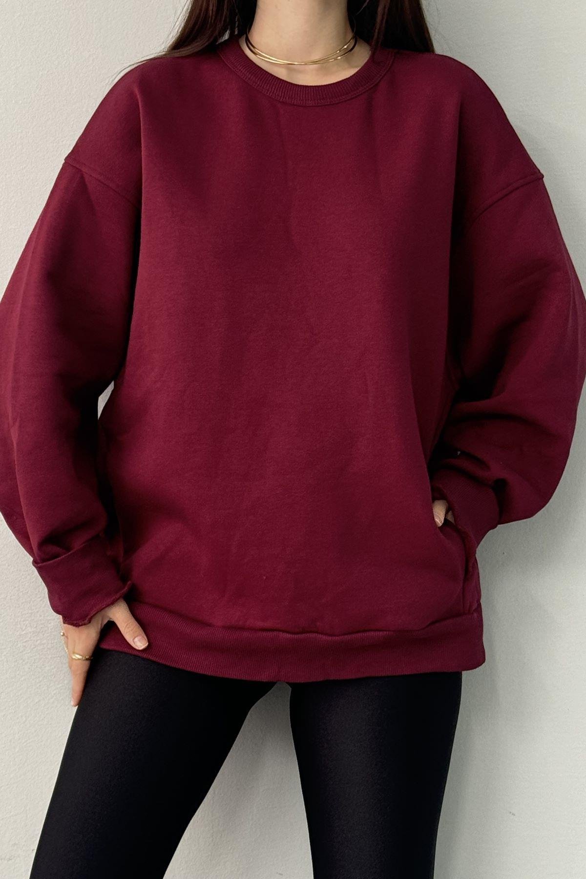 BİSİKLET YAKA İKİ CEP DETAY OVERSİZE SWEAT