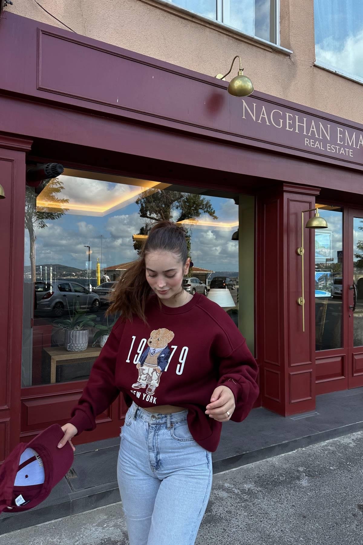 BİSİKLET YAKA NAKIŞ DETAY SWEATSHIRT
