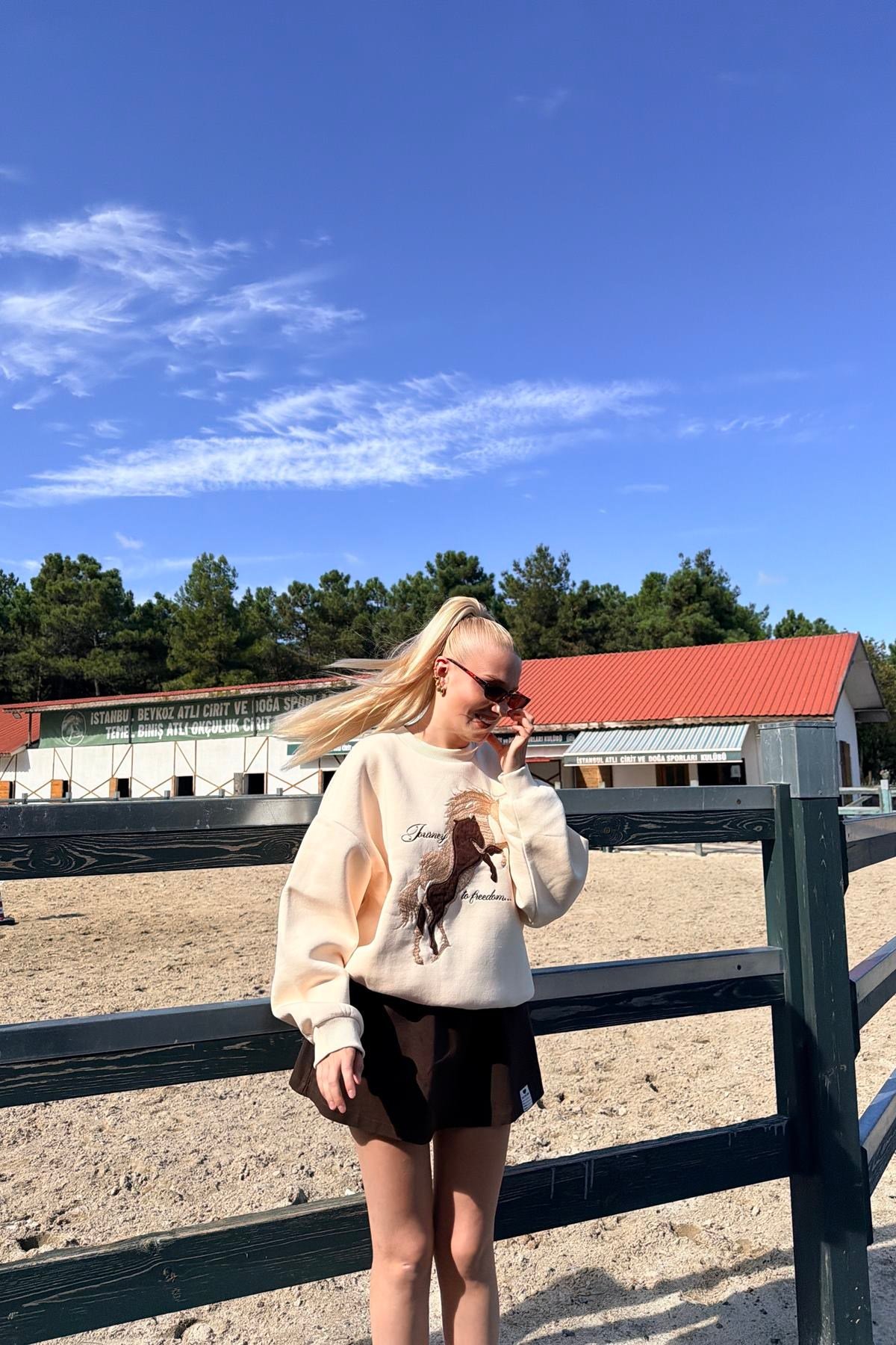 BİSİKLET YAKA NAKIŞ DETAYLI SWEATSHIRT