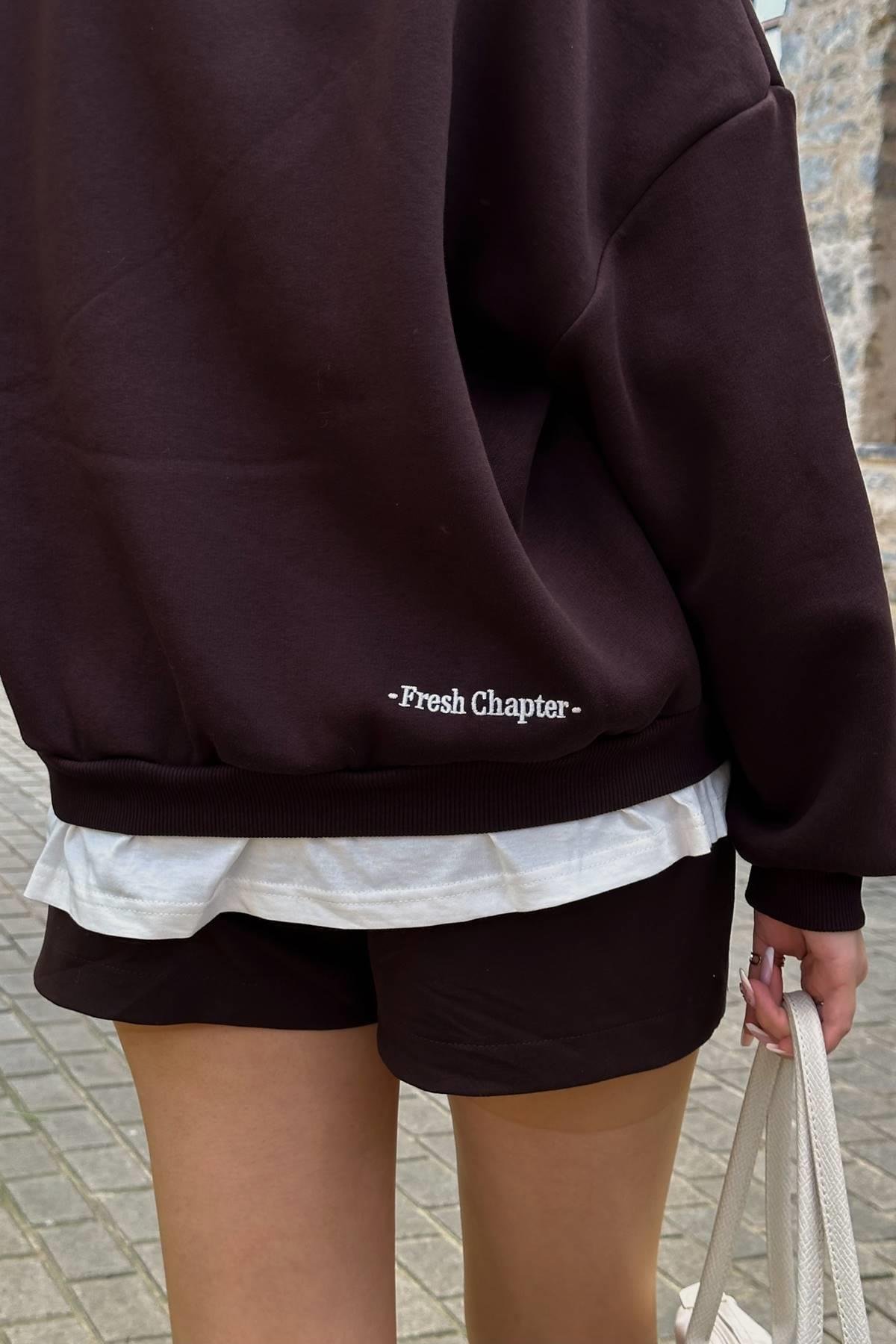 BİSİKLET YAKA NAKIŞ DETAYLI SWEATSHIRT