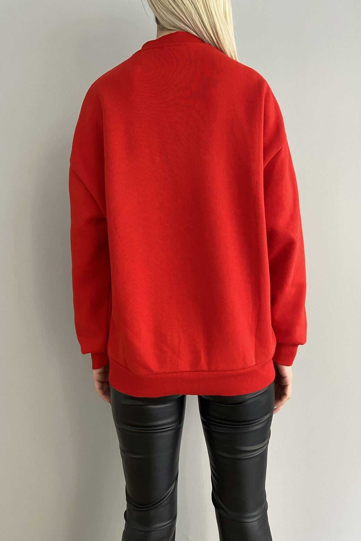 BİSİKLET YAKA ÖNÜ BASKILI OVERSİZE SWEAT