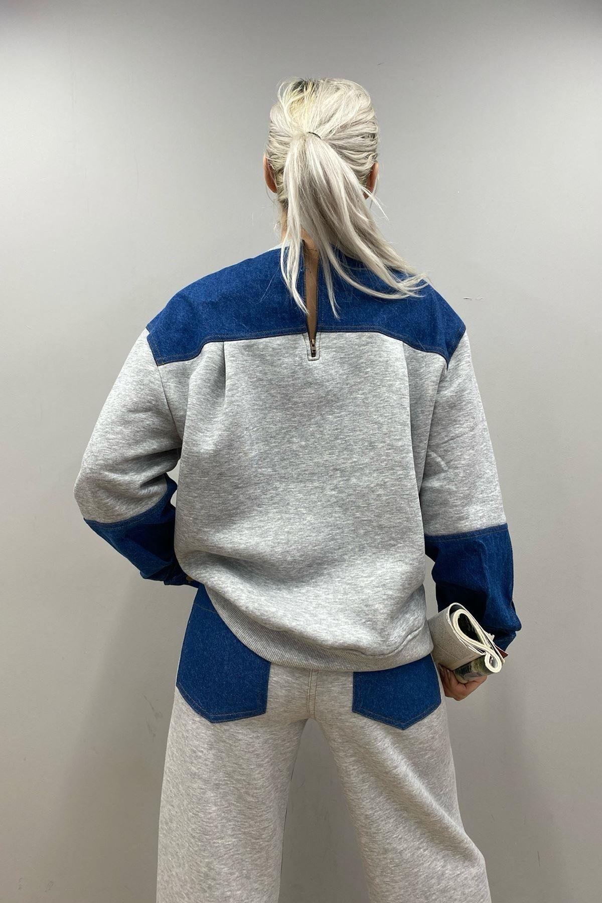 DENİM DETAYLI SWEATSHIRT