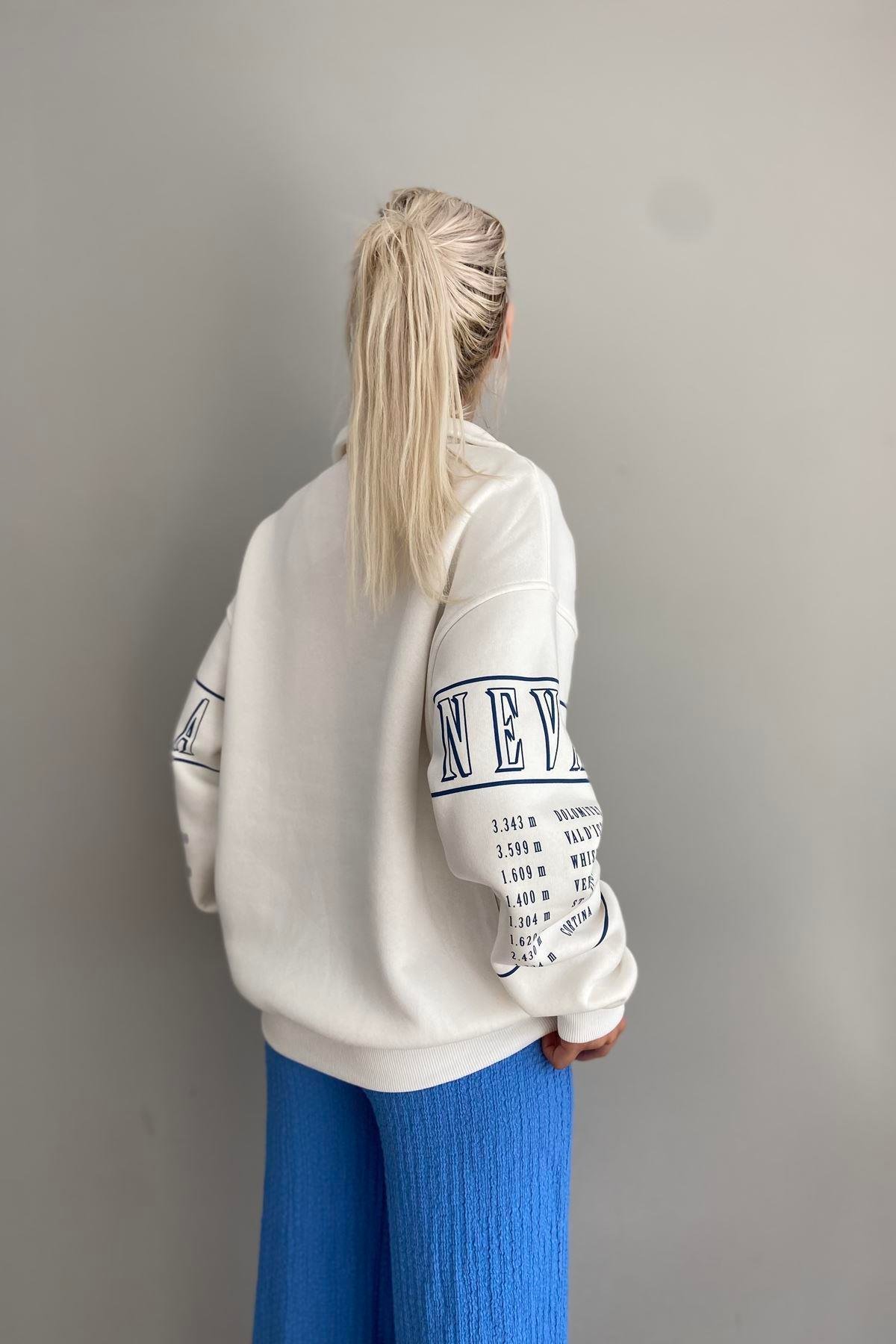 FERMUAR DETAY BASKILI SWEATSHIRT