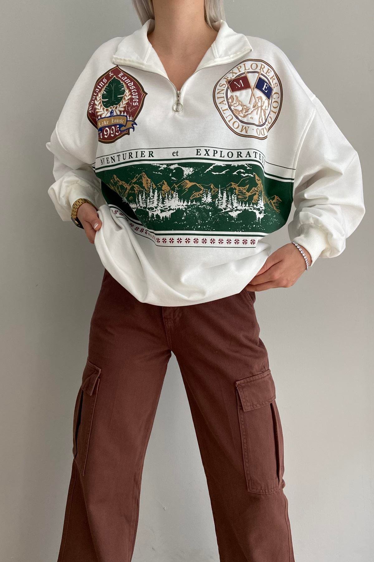 FERMUARLI BASKILI OVERSİZE SWEAT