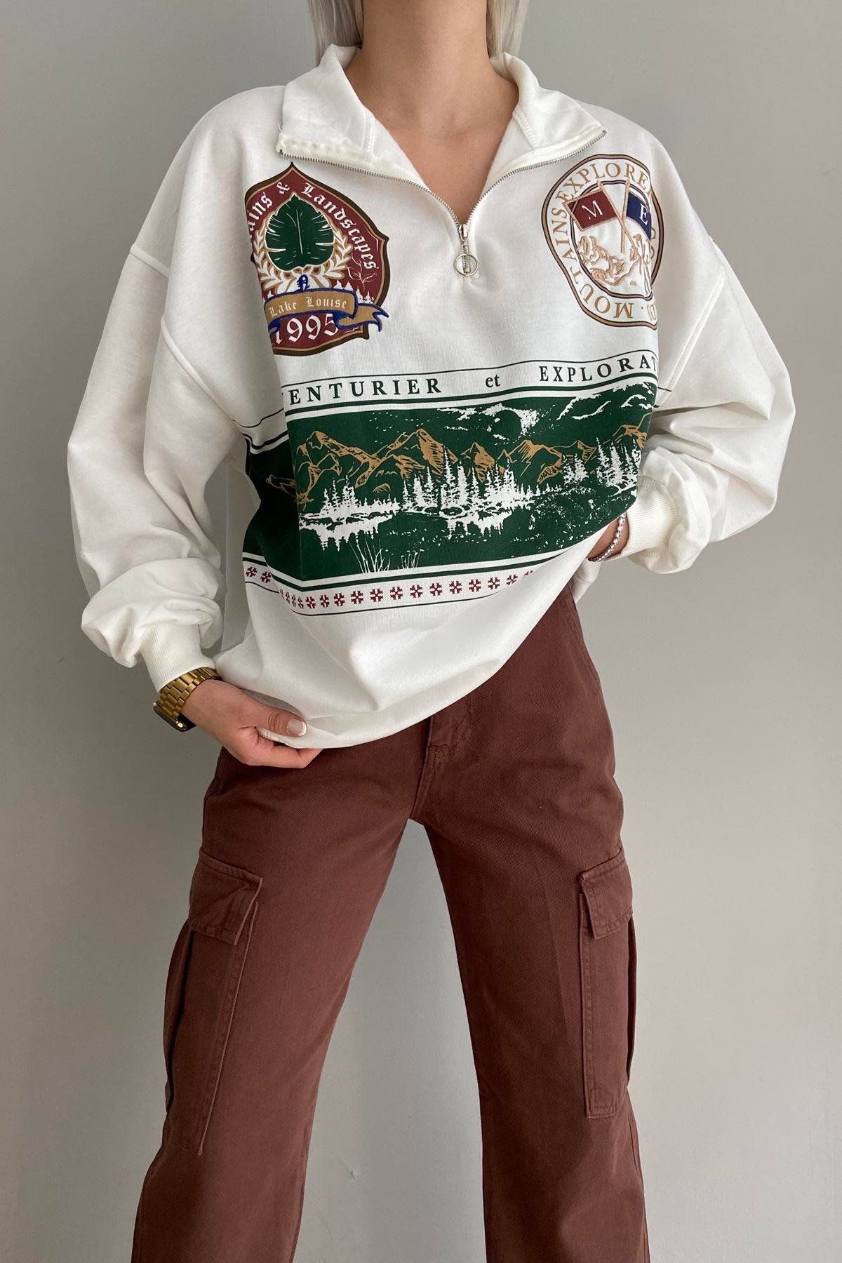 FERMUARLI BASKILI OVERSİZE SWEAT