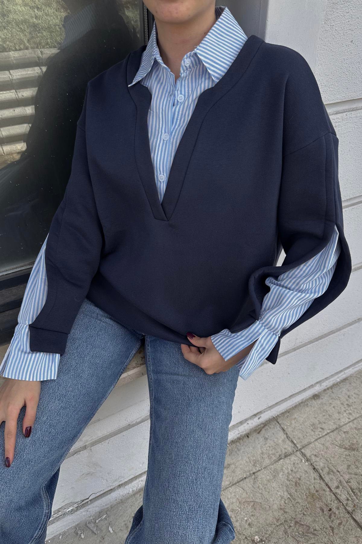 GÖMLEK DETAYLI SWEATSHIRT
