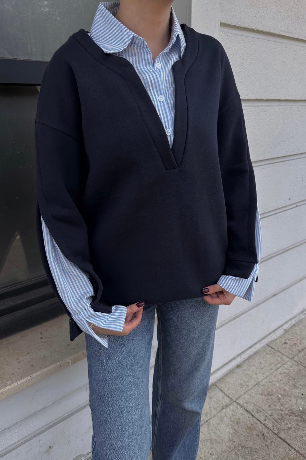 GÖMLEK DETAYLI SWEATSHIRT