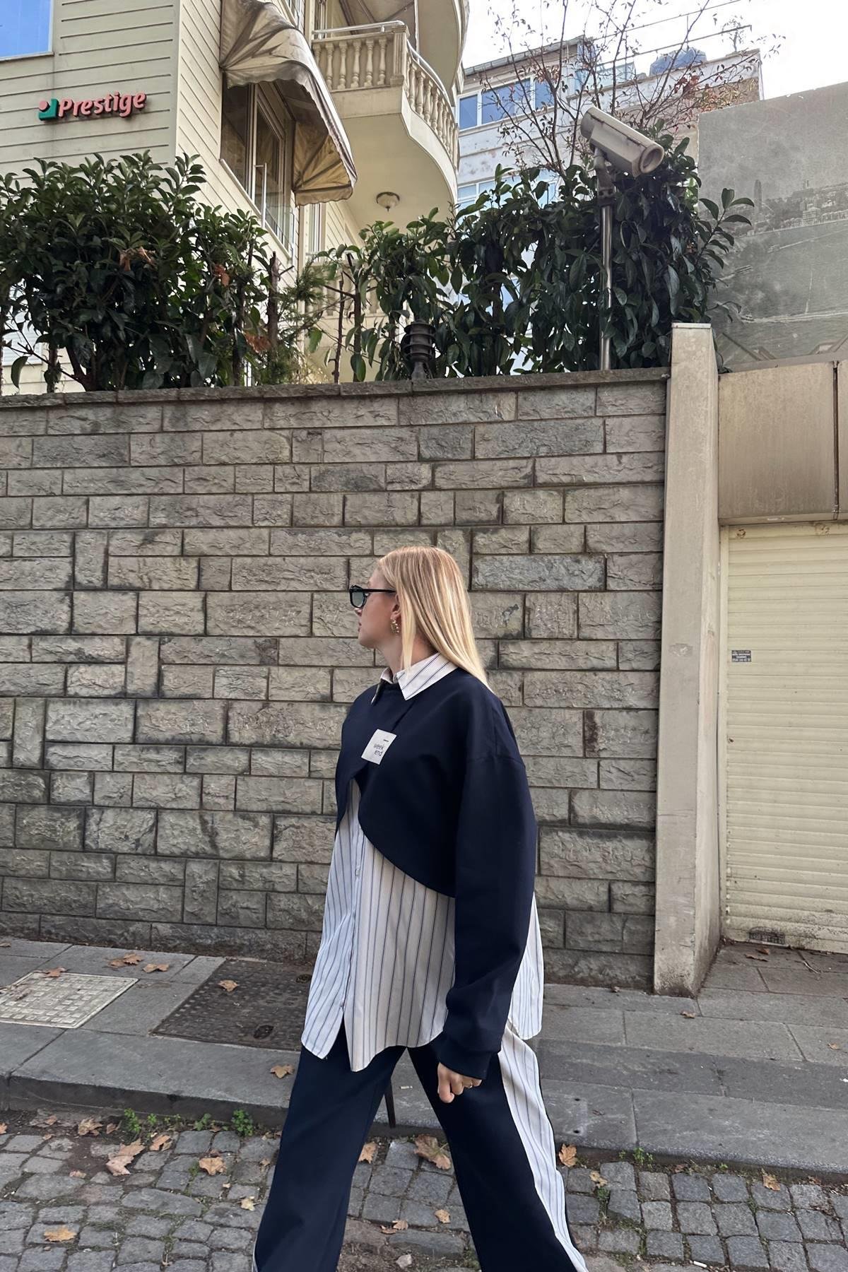 GÖMLEK DETAYLI SWEATSHIRT