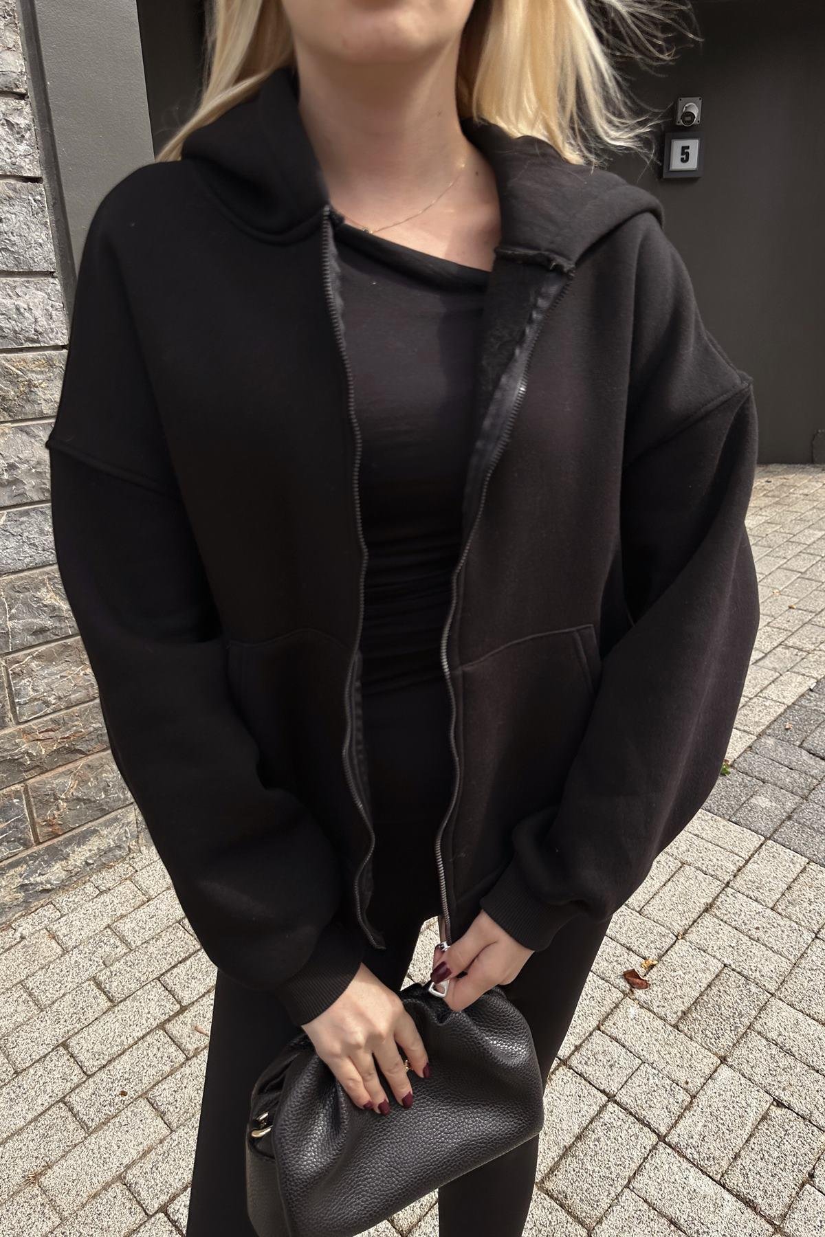 KAPŞONLU FERMUAR DETAY SWEATSHIRT