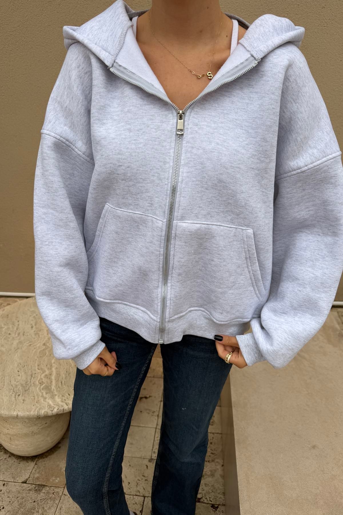 KAPŞONLU FERMUAR DETAY SWEATSHIRT