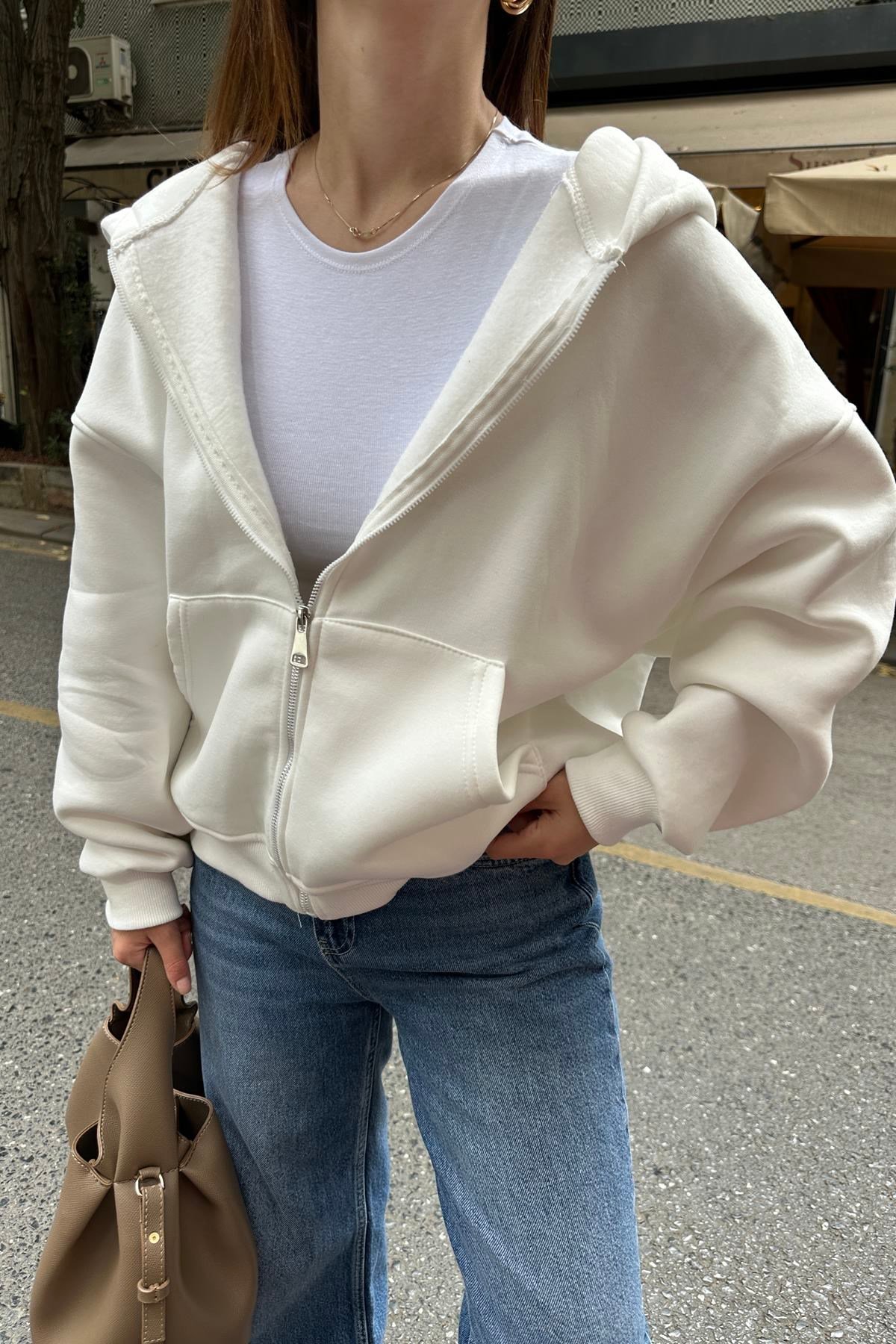 KAPŞONLU FERMUAR DETAY SWEATSHIRT