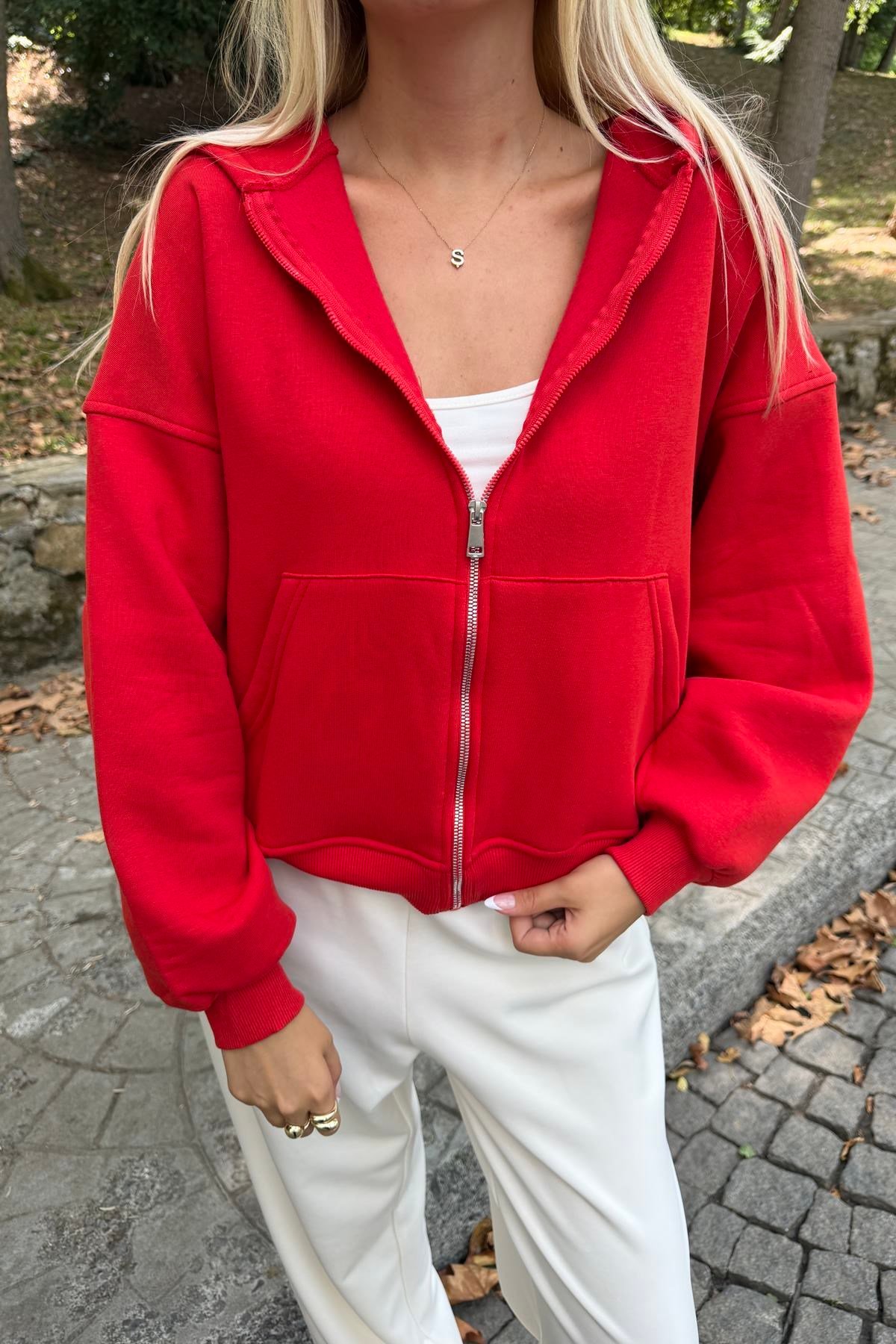 KAPŞONLU FERMUAR DETAY SWEATSHIRT