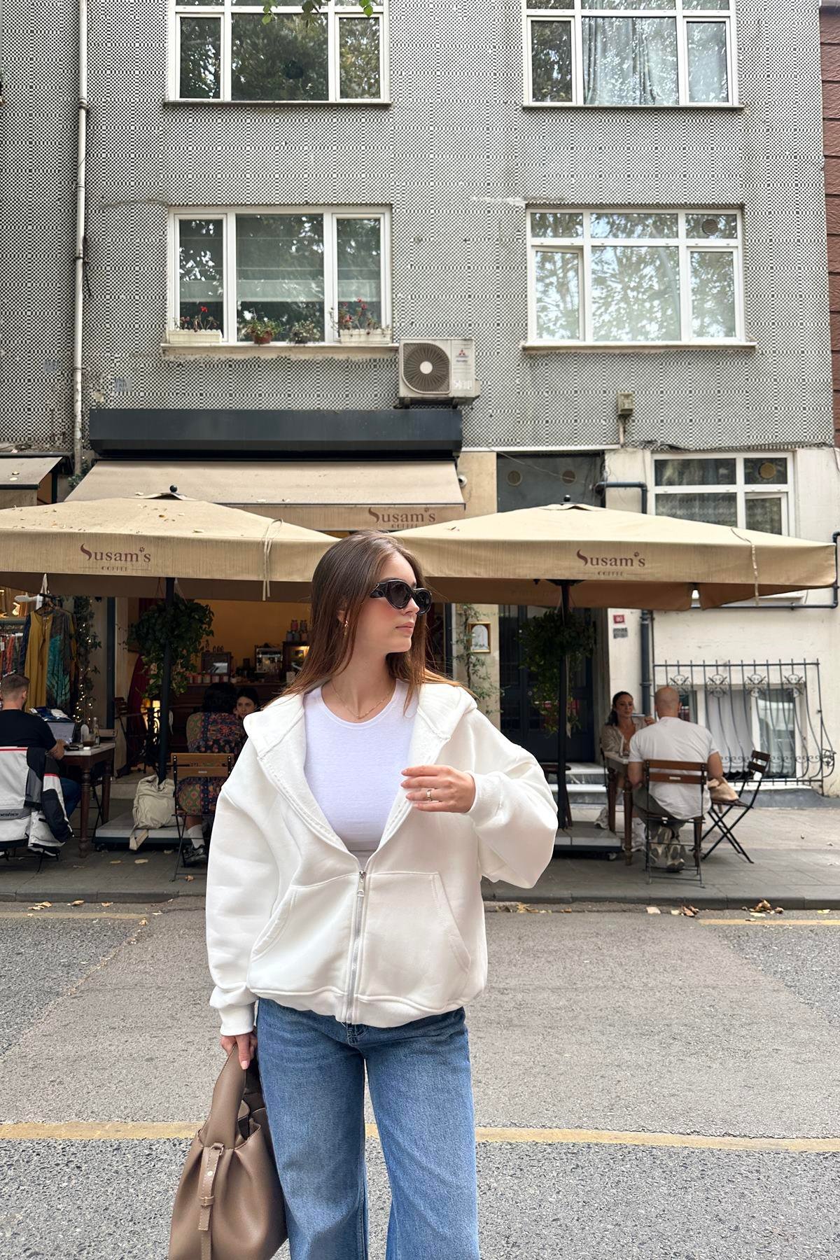 KAPŞONLU FERMUAR DETAY SWEATSHIRT