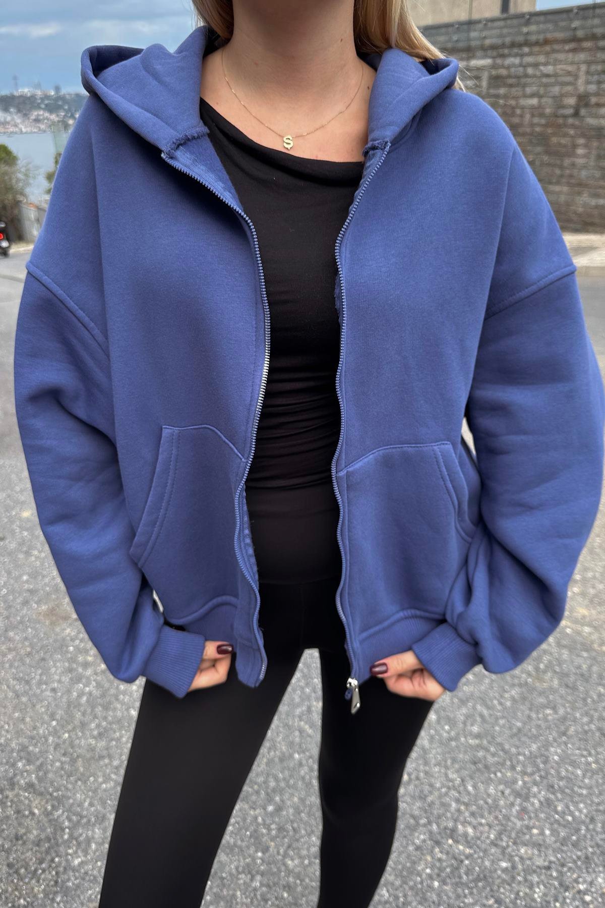 KAPŞONLU FERMUAR DETAY SWEATSHIRT