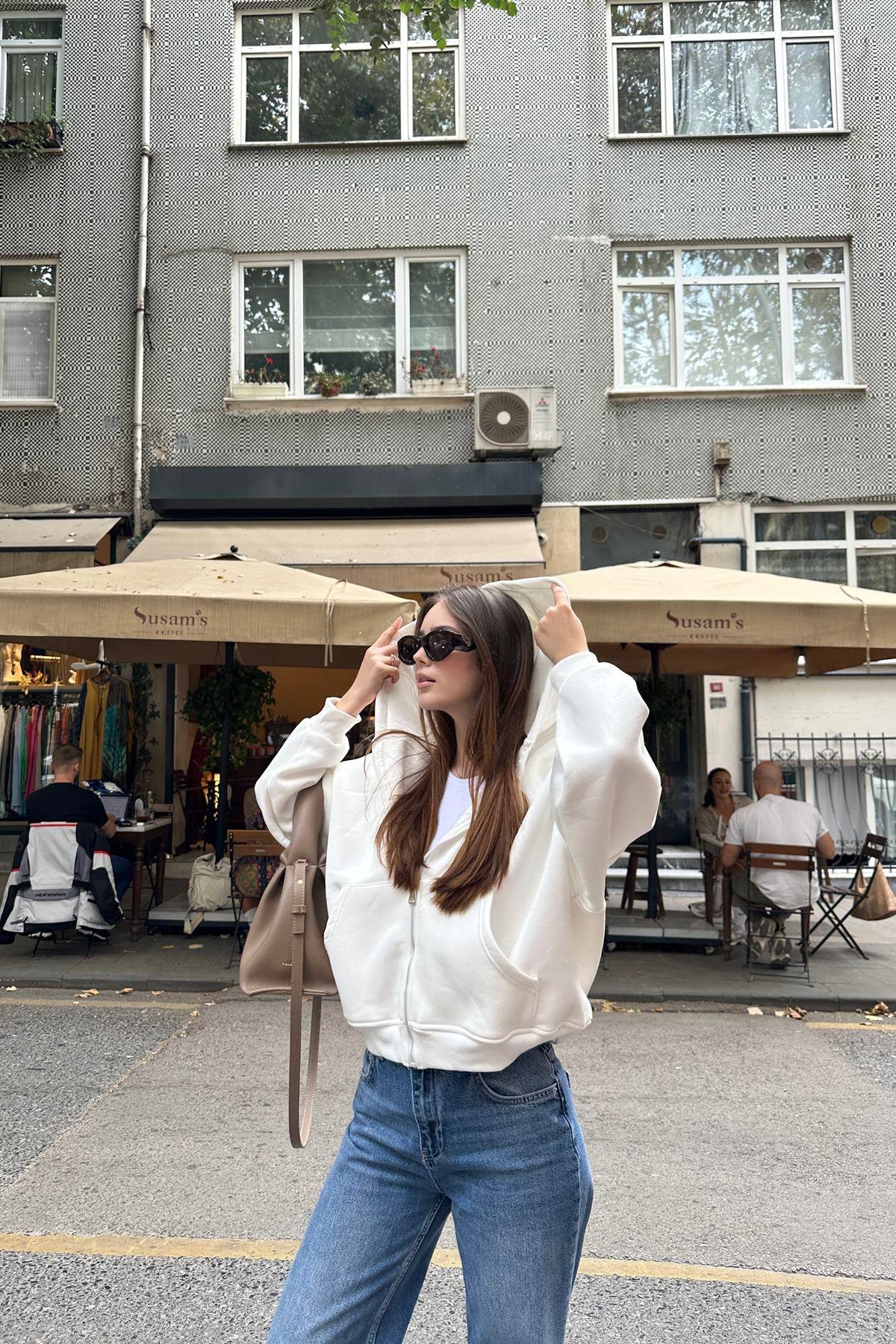 KAPŞONLU FERMUAR DETAY SWEATSHIRT