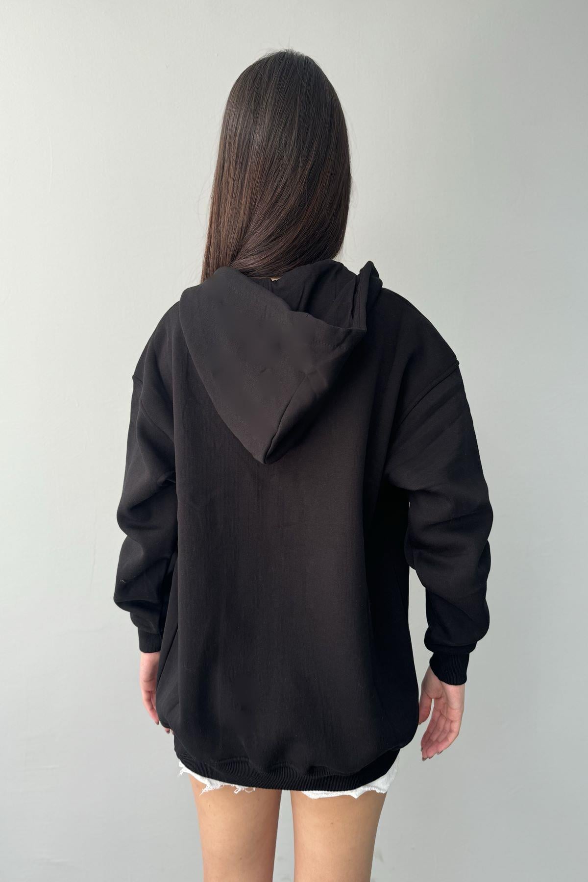 KAPŞONLU FERMUARLI OVERSİZE SWEATSHIRT
