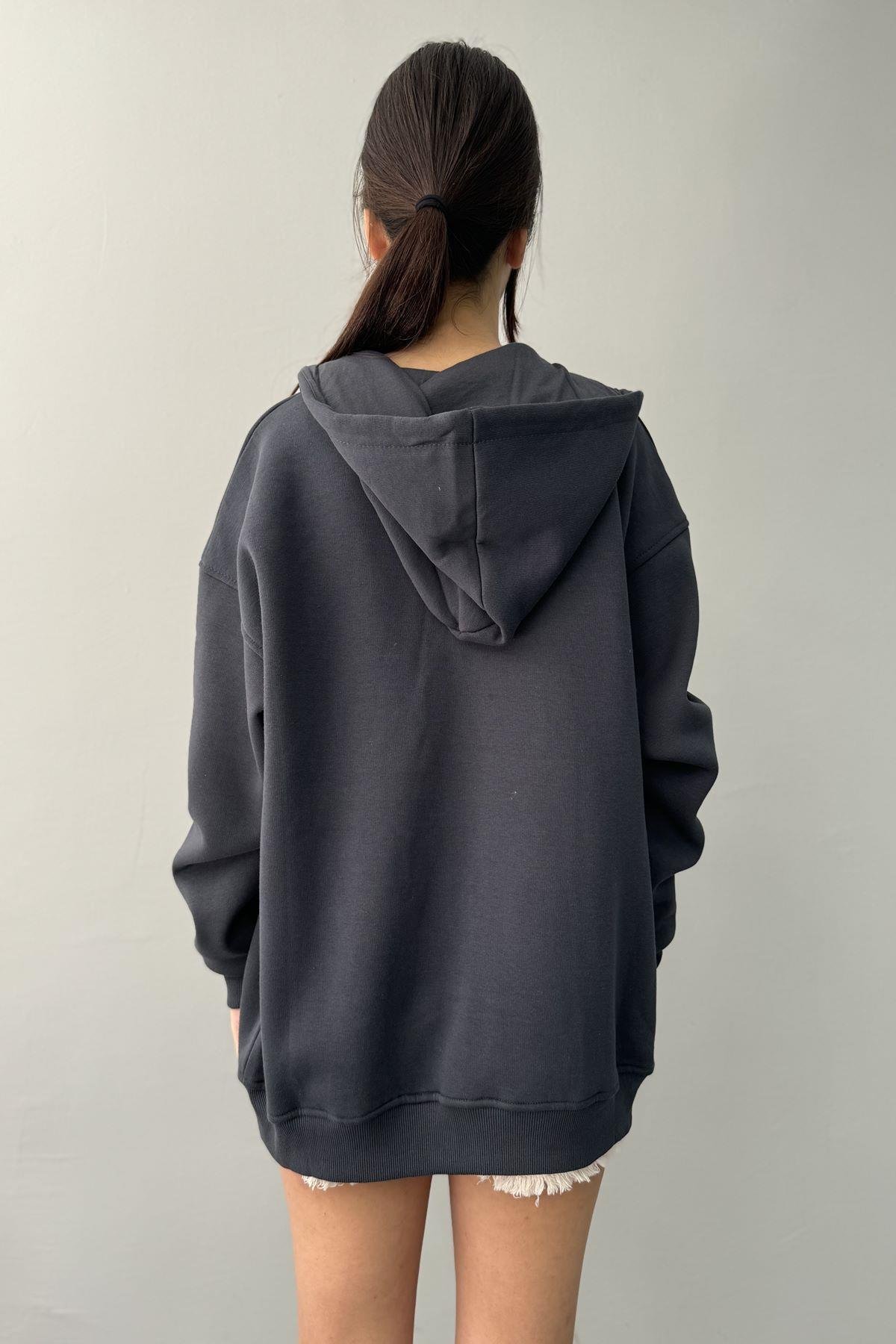 KAPŞONLU FERMUARLI OVERSİZE SWEATSHIRT