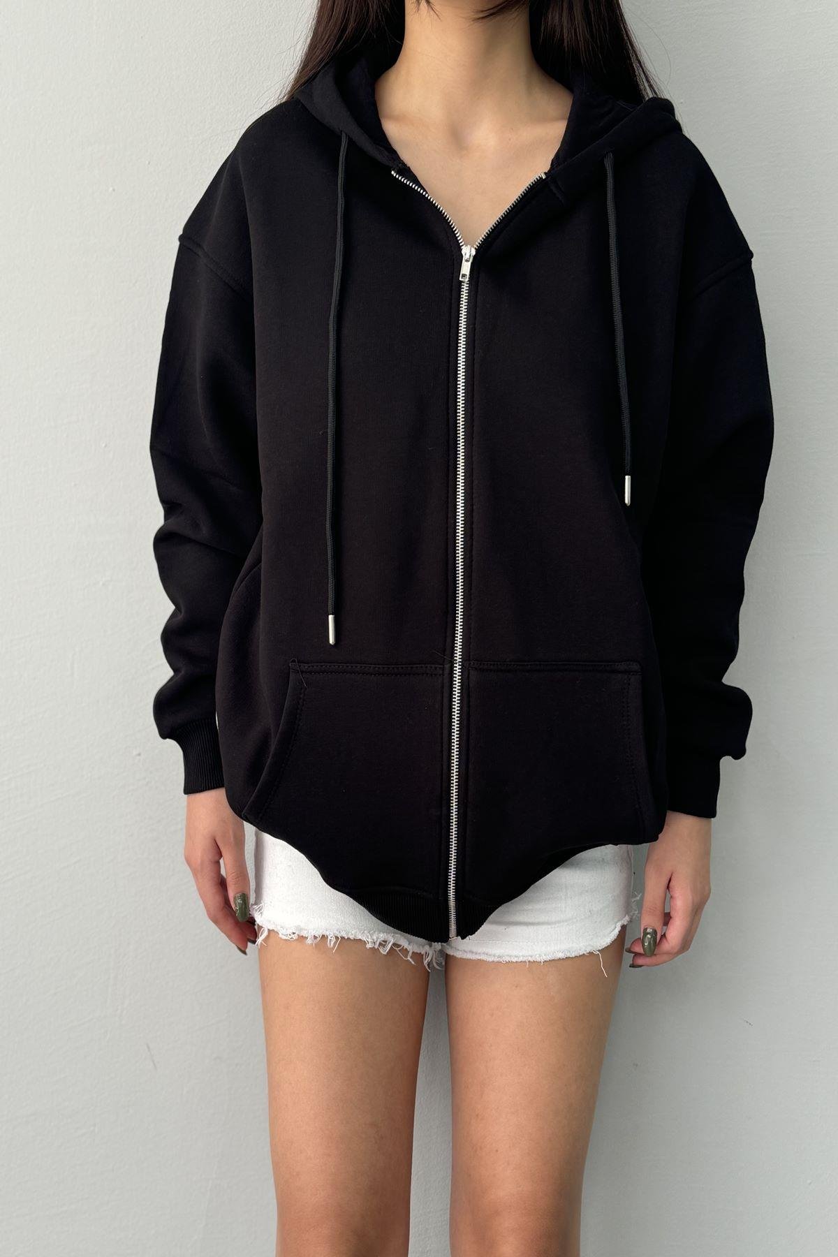 KAPŞONLU FERMUARLI OVERSİZE SWEATSHIRT