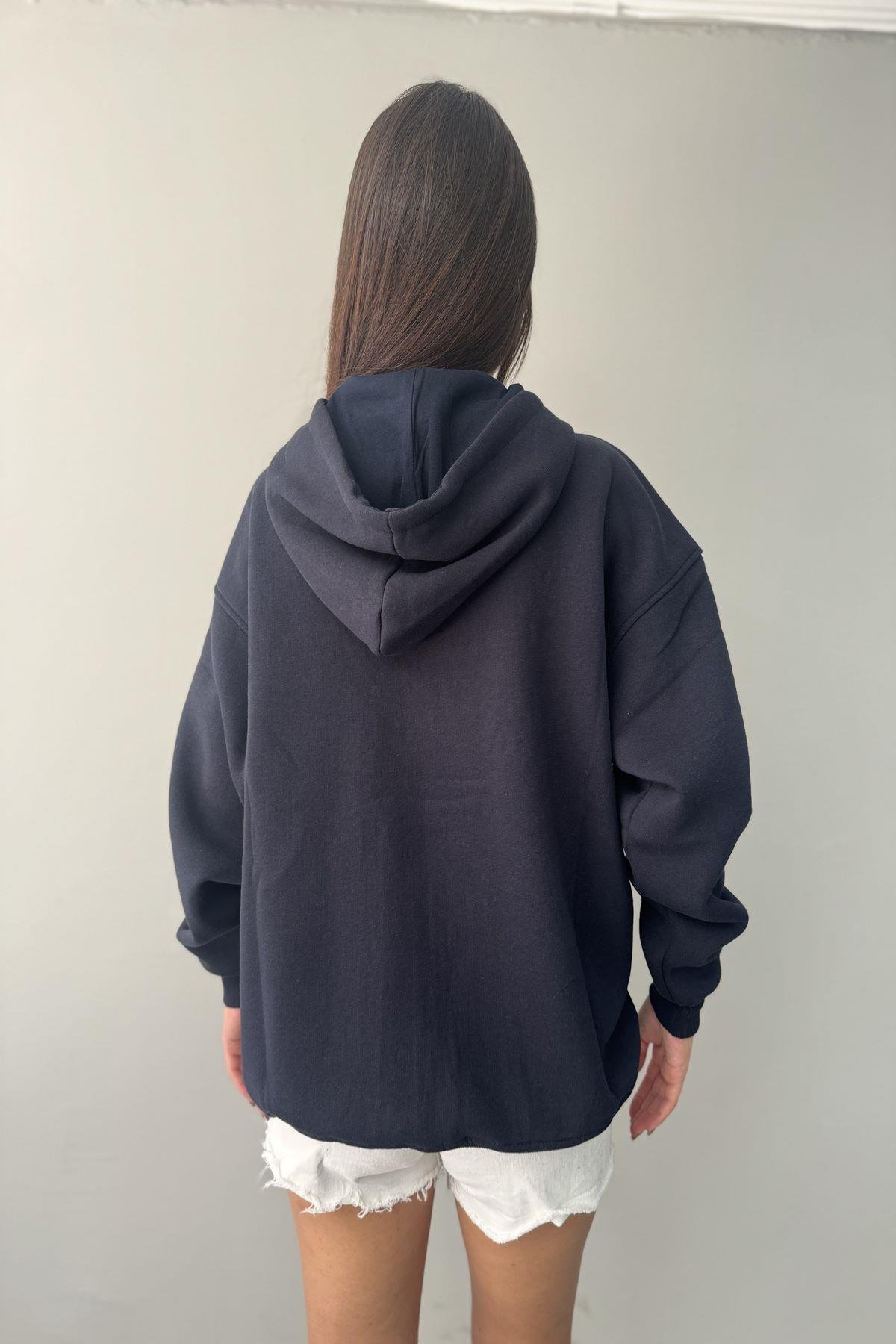 KAPŞONLU FERMUARLI OVERSİZE SWEATSHIRT