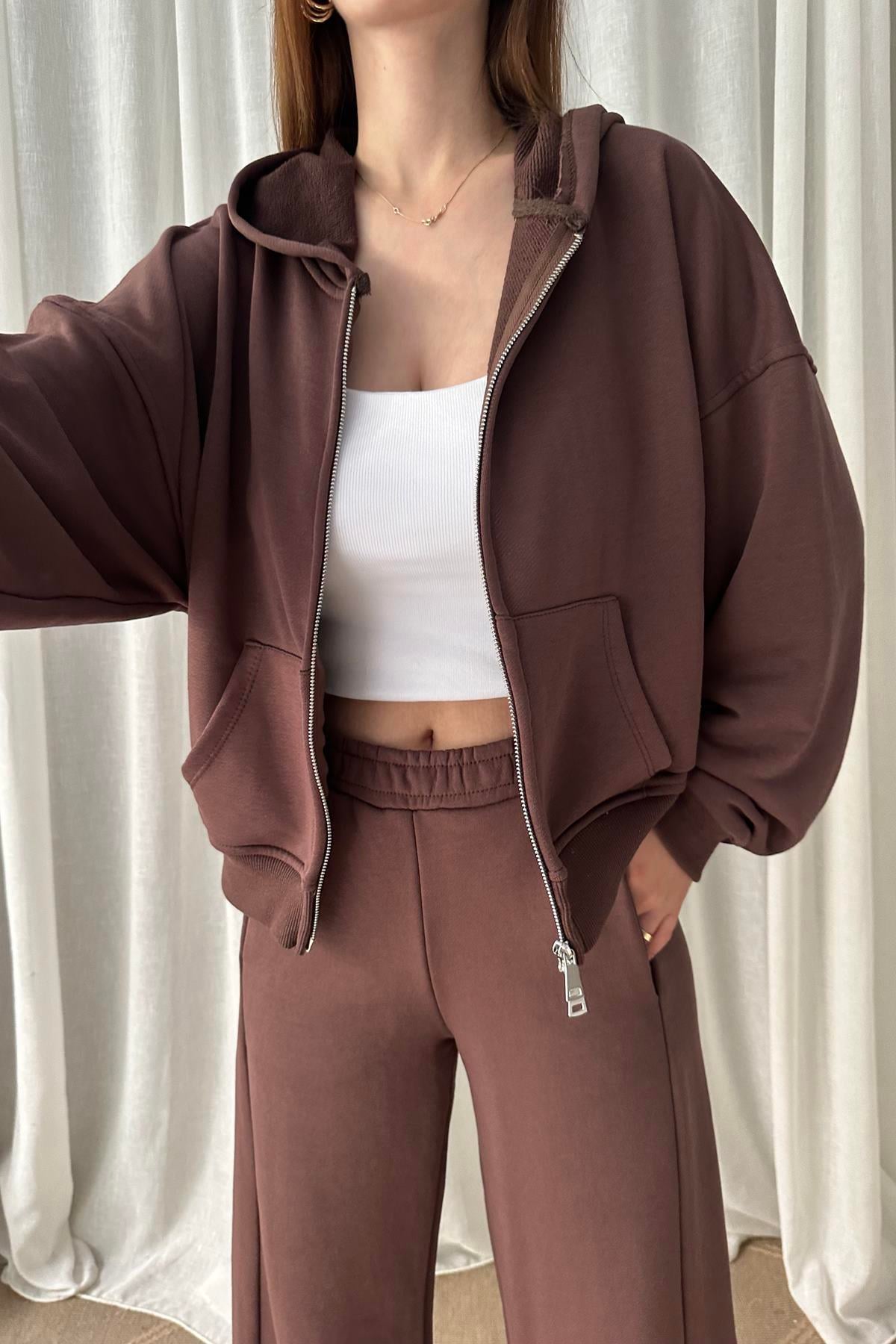 KAPŞONLU FERMUARLI SWEATSHIRT