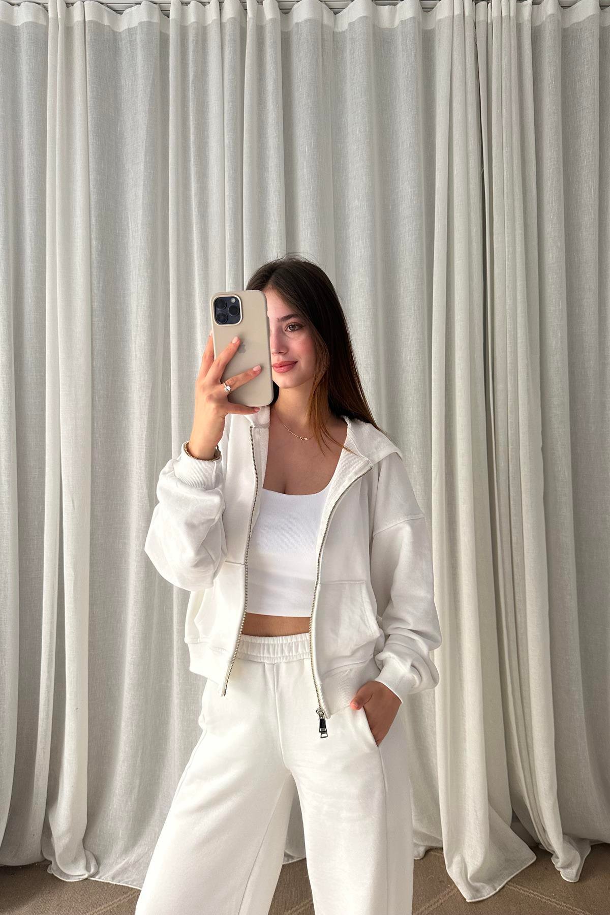 KAPŞONLU FERMUARLI SWEATSHIRT