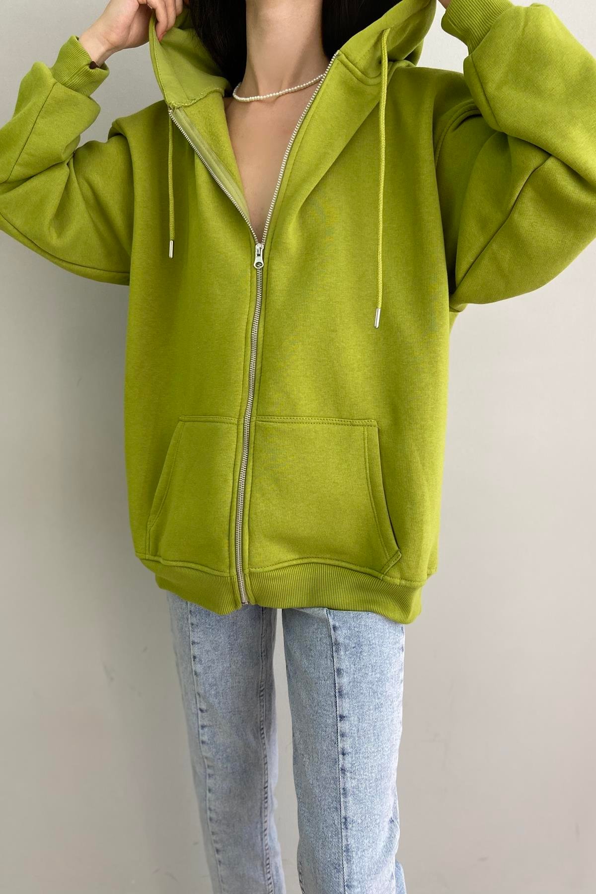 KAPŞONLU FERMUARLU SWEATSHIRT