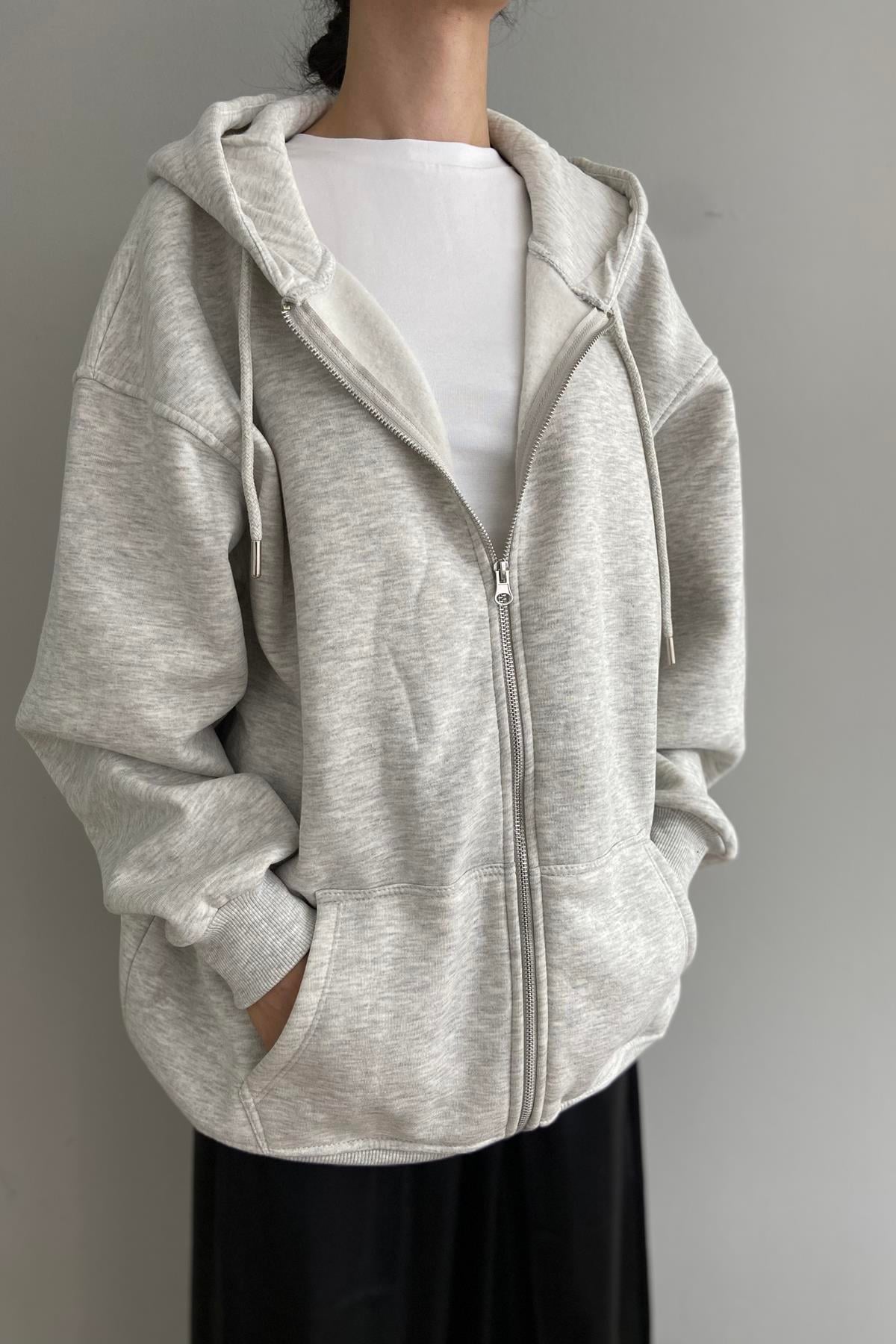 KAPŞONLU FERMUARLU SWEATSHIRT