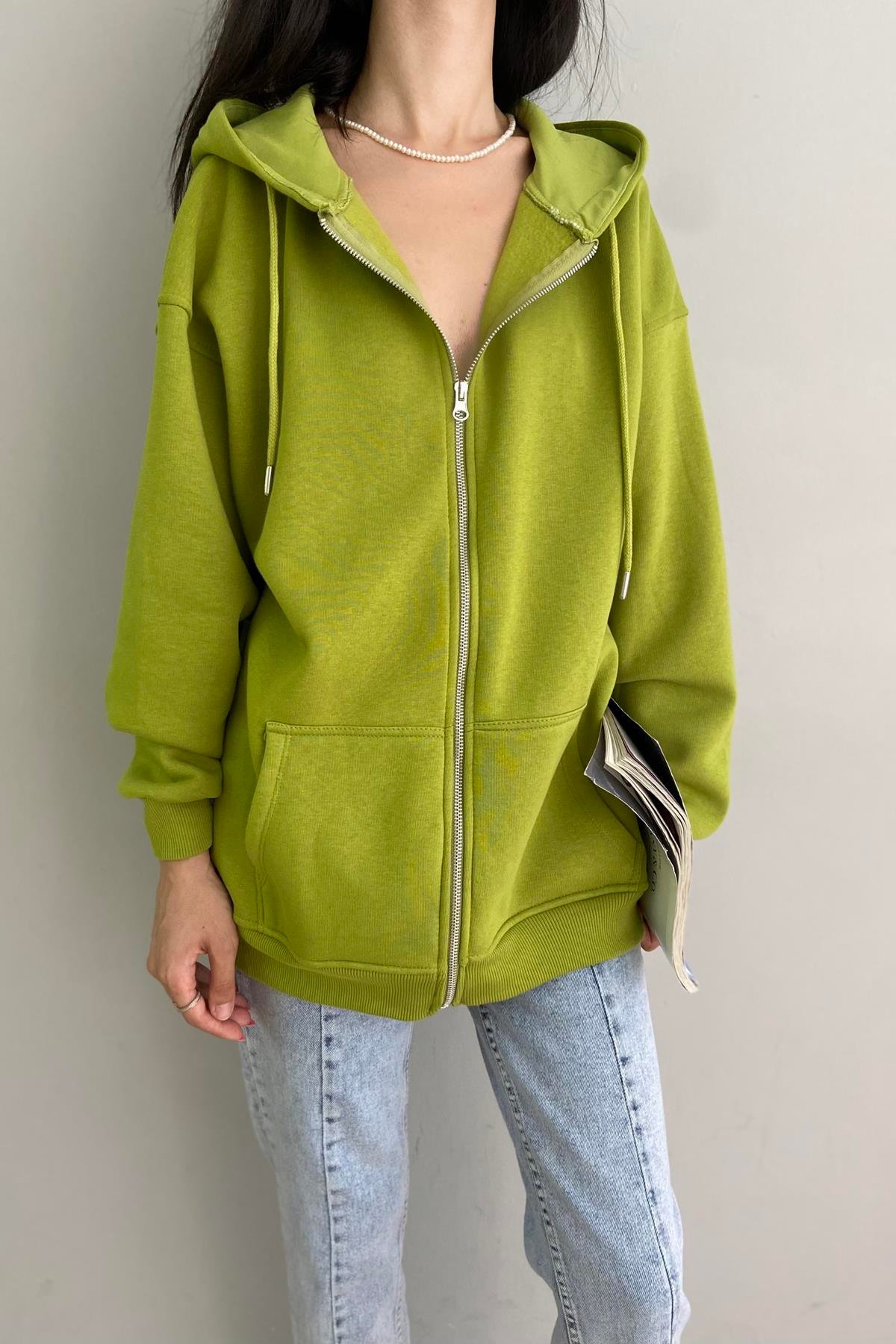 KAPŞONLU FERMUARLU SWEATSHIRT