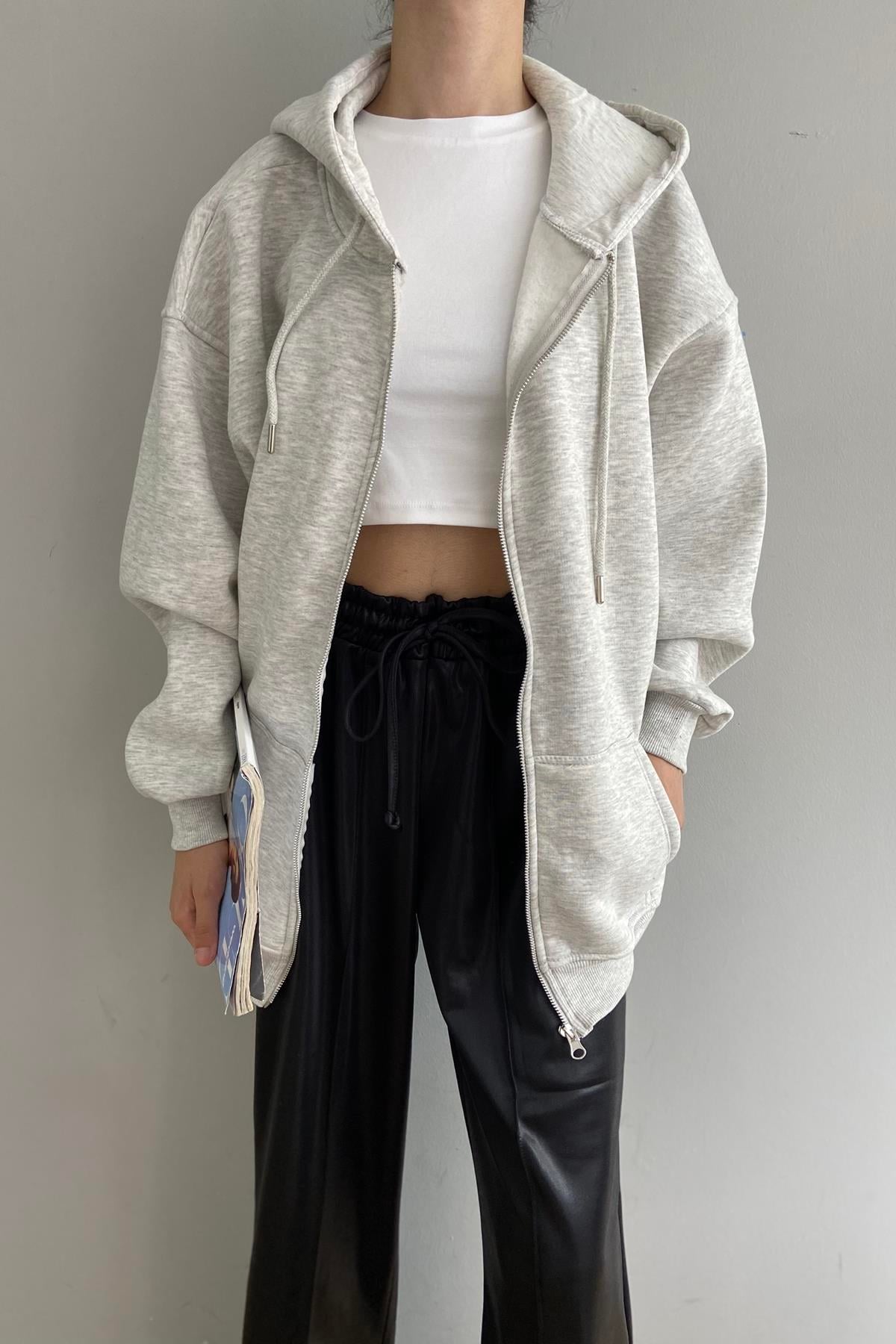 KAPŞONLU FERMUARLU SWEATSHIRT