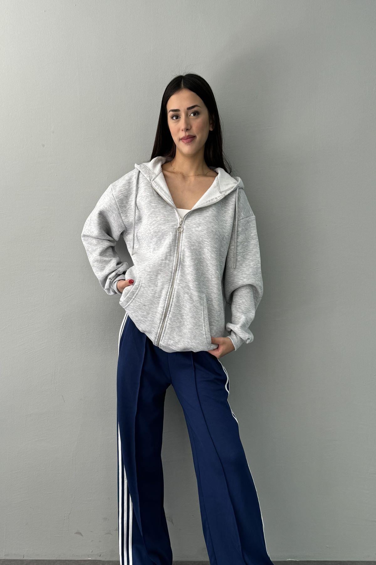 KAPŞONLU OVERSİZE FERMUARLI  SWEAT