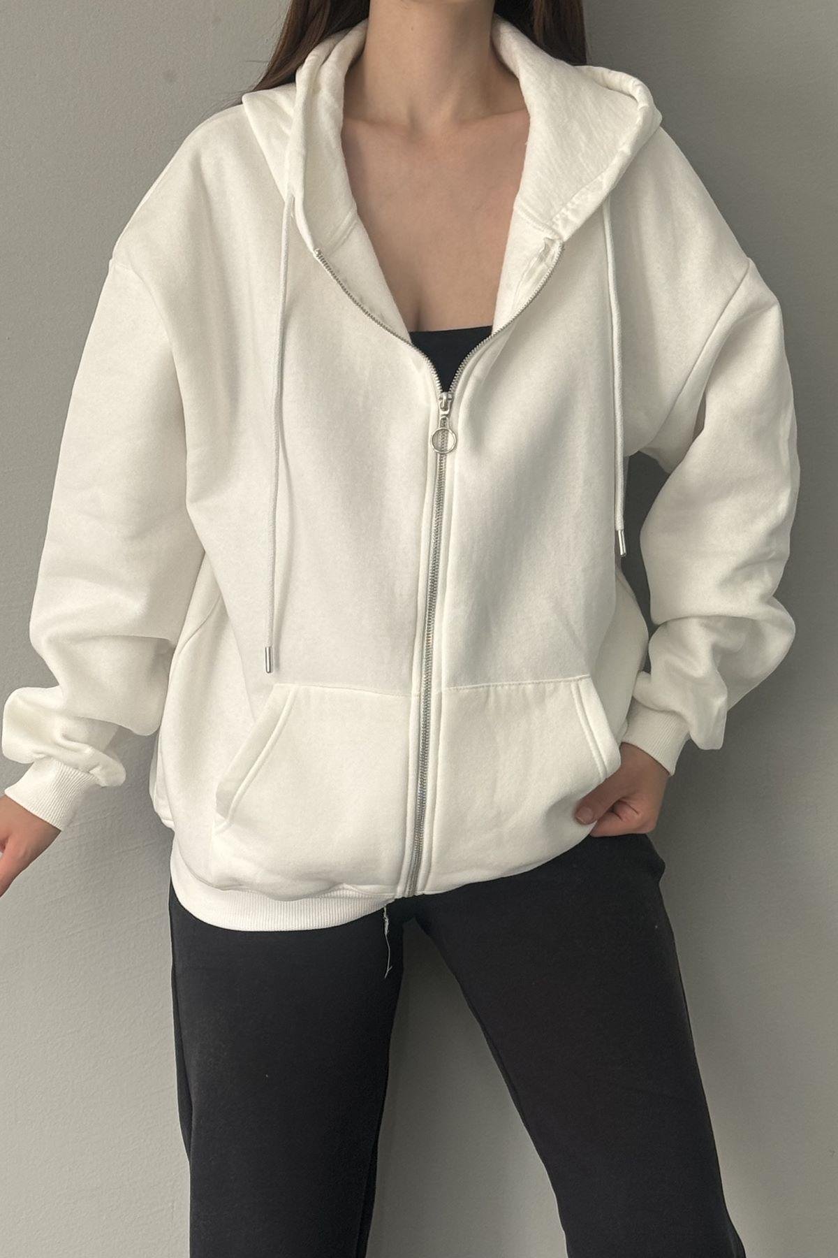 KAPŞONLU OVERSİZE FERMUARLI  SWEAT