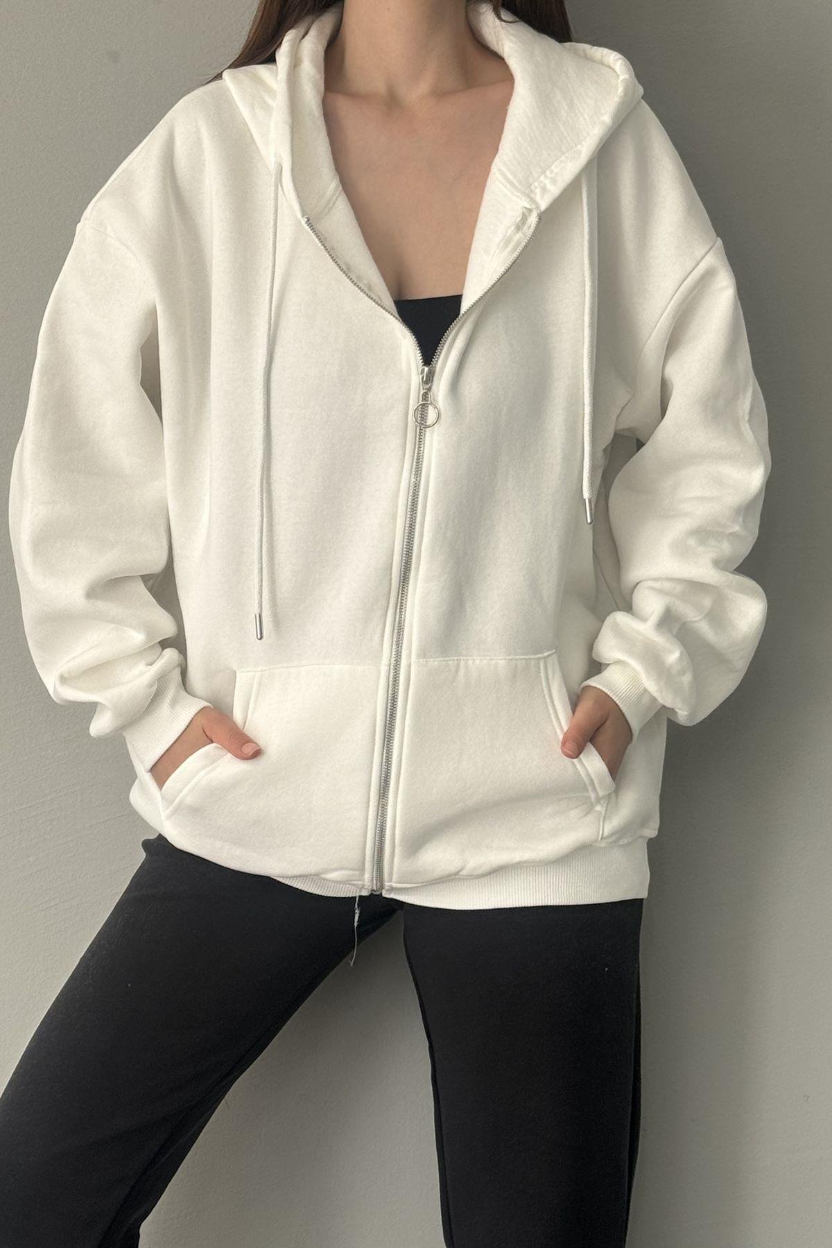 KAPŞONLU OVERSİZE FERMUARLI  SWEAT