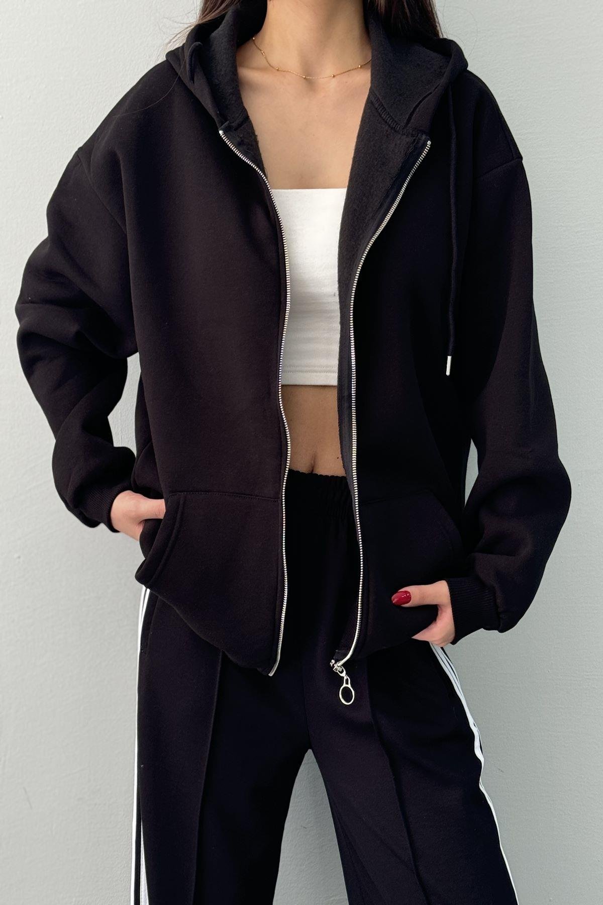 KAPŞONLU OVERSİZE FERMUARLI  SWEAT