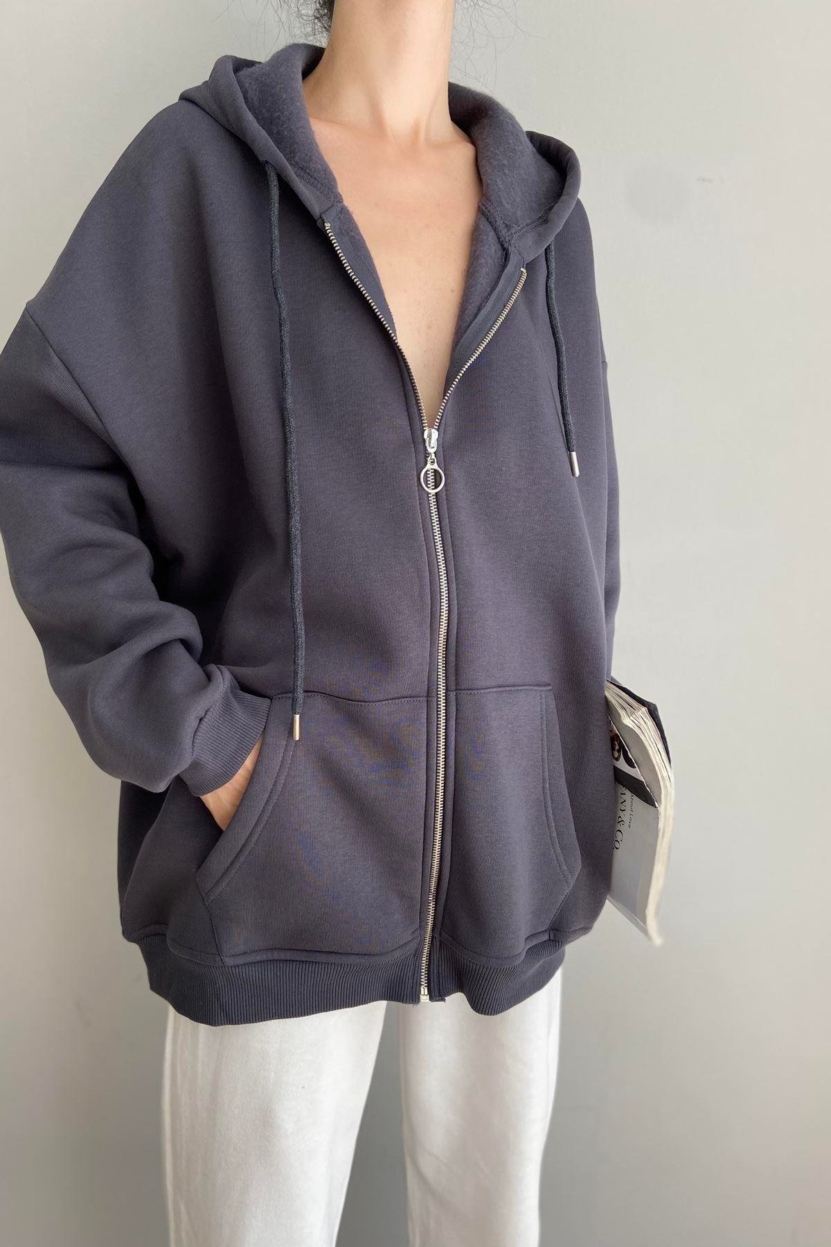 KAPŞONLU OVERSİZE FERMUARLI  SWEAT