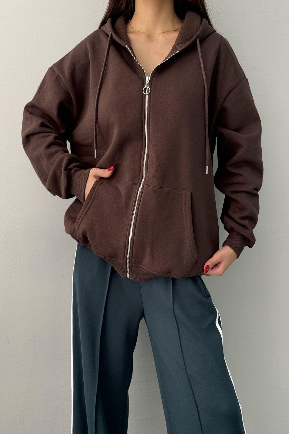 KAPŞONLU OVERSİZE FERMUARLI  SWEAT