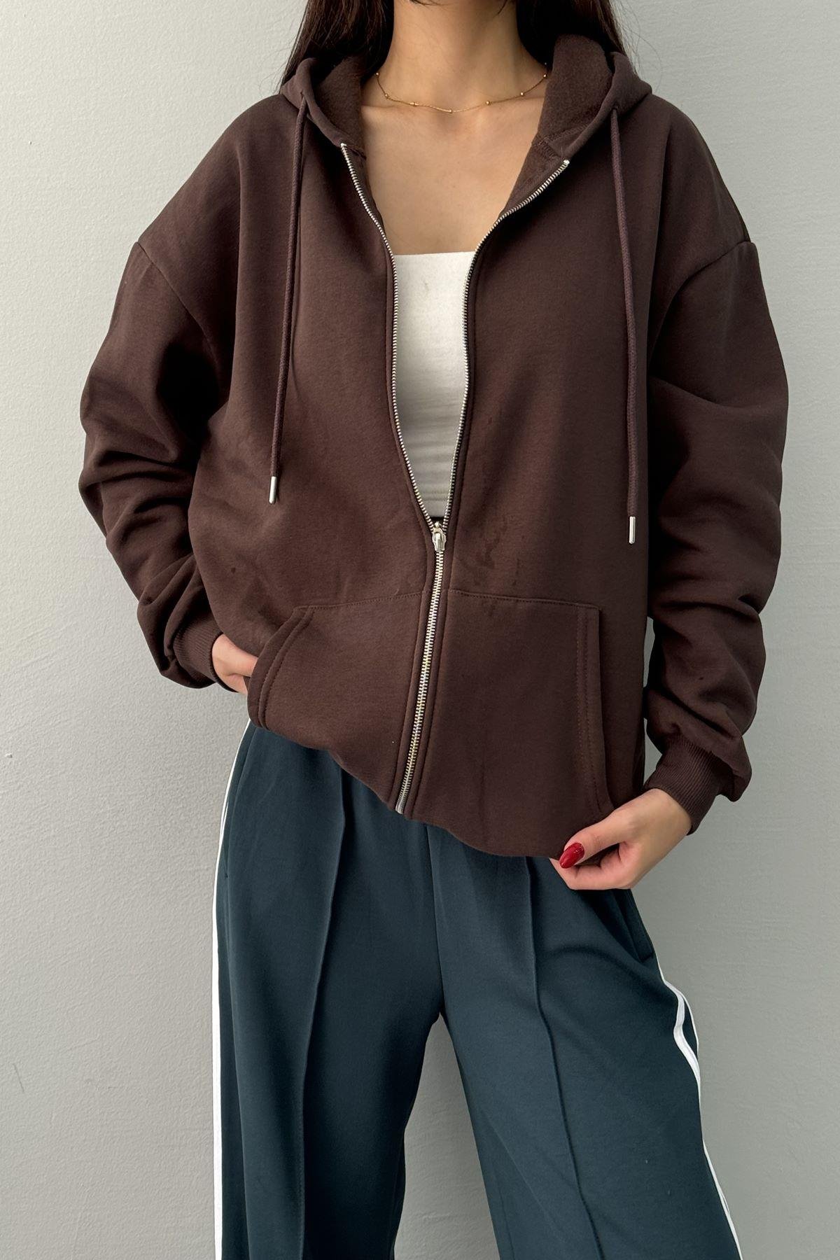 KAPŞONLU OVERSİZE FERMUARLI  SWEAT