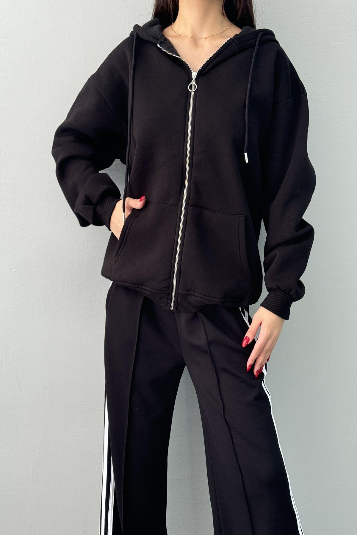 KAPŞONLU OVERSİZE FERMUARLI  SWEAT