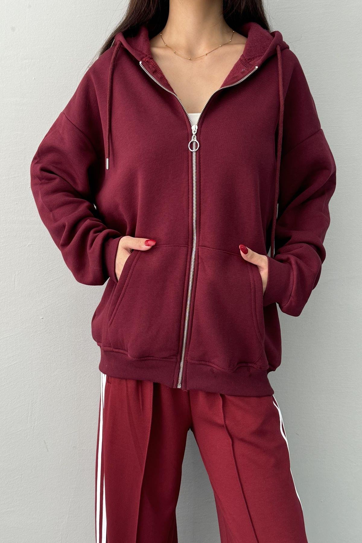 KAPŞONLU OVERSİZE FERMUARLI  SWEAT