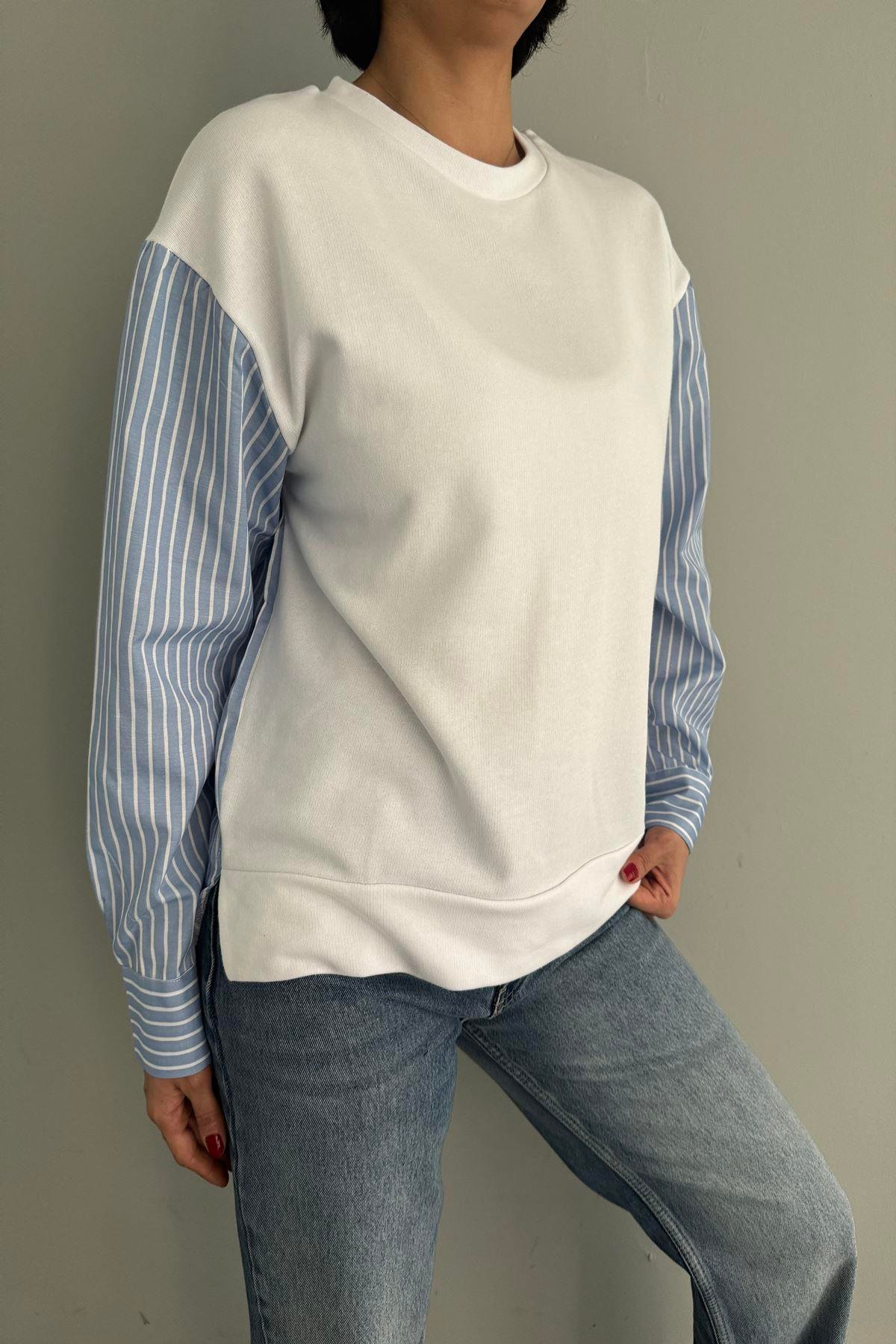KOLU VE ARKASI ÇİZGİLİ GÖMLEK DETAY SWEAT
