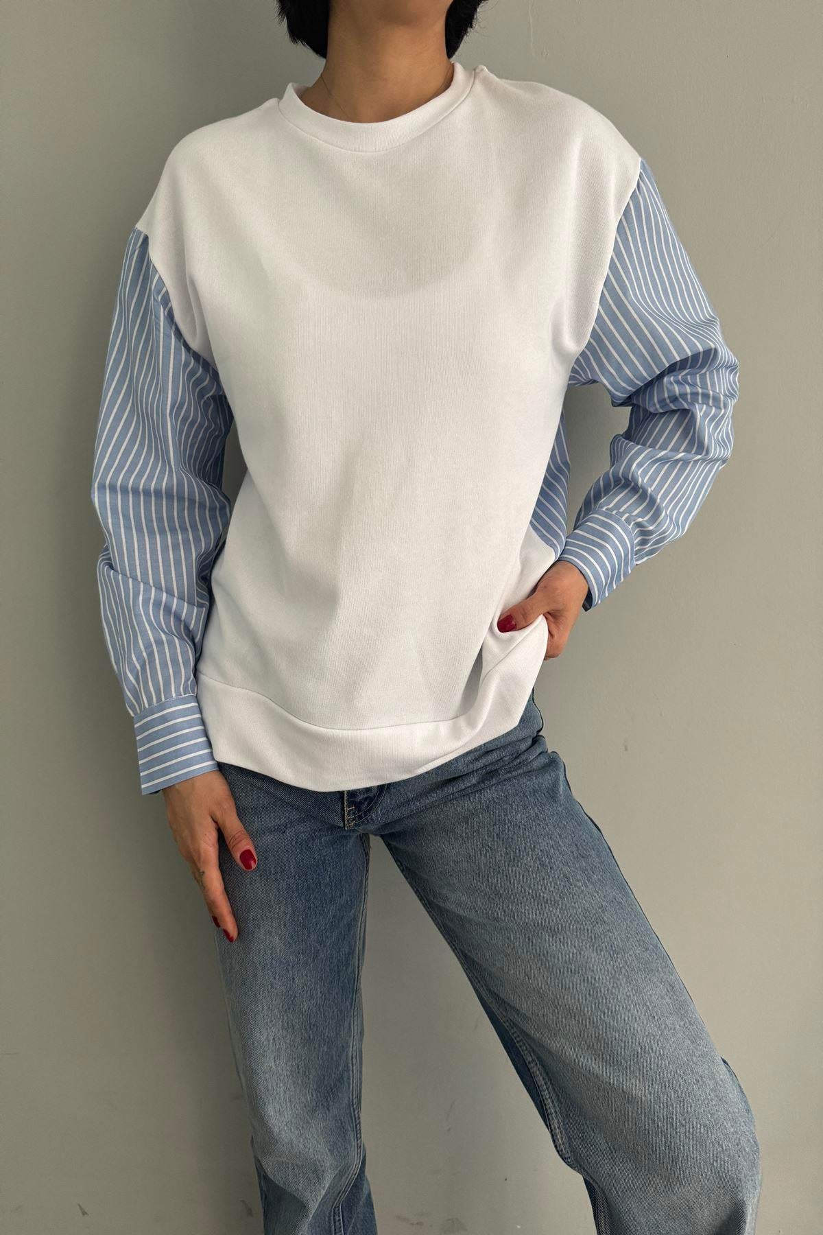 KOLU VE ARKASI ÇİZGİLİ GÖMLEK DETAY SWEAT