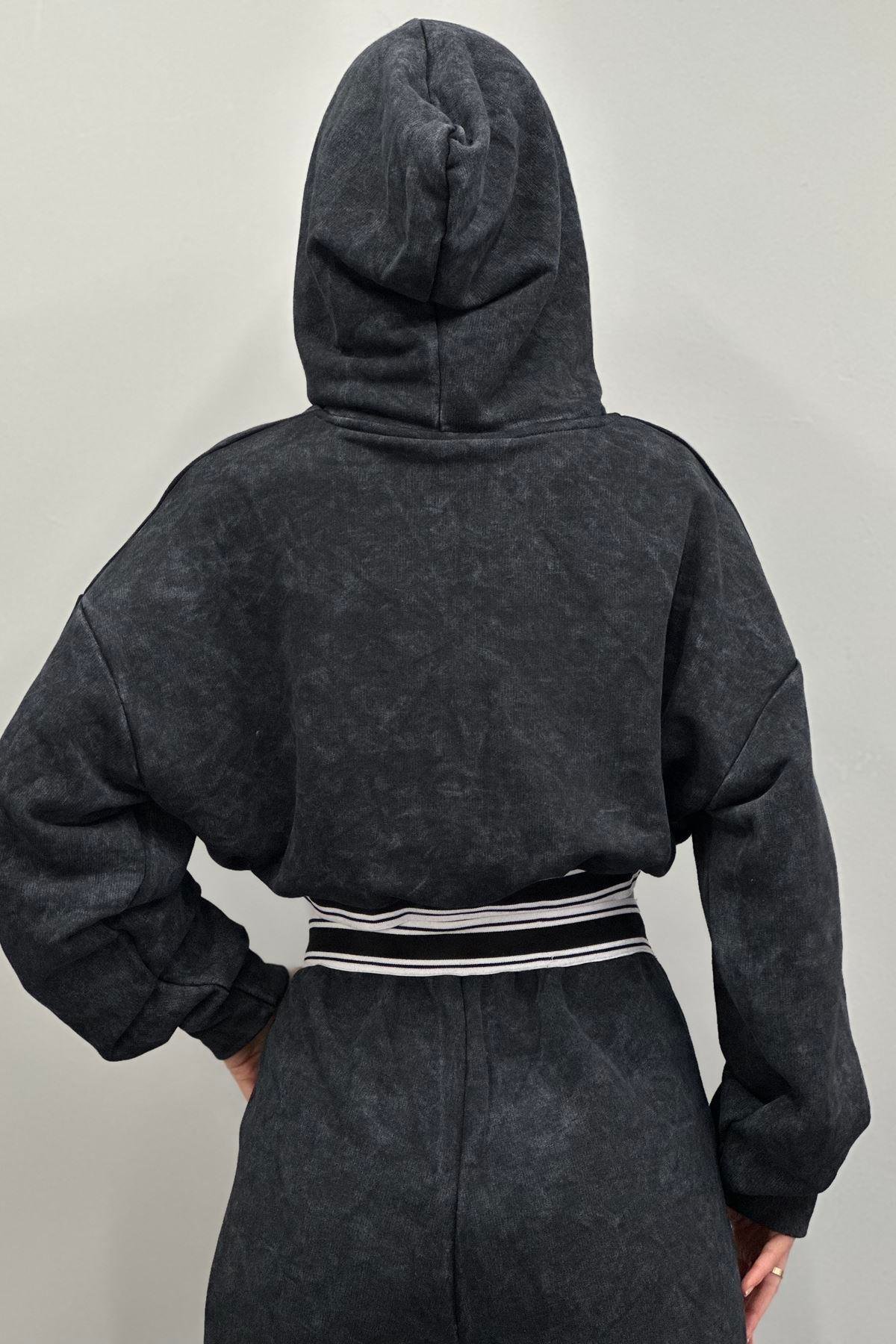 LASTİK DETAYLI CROP SWEATSHIRT