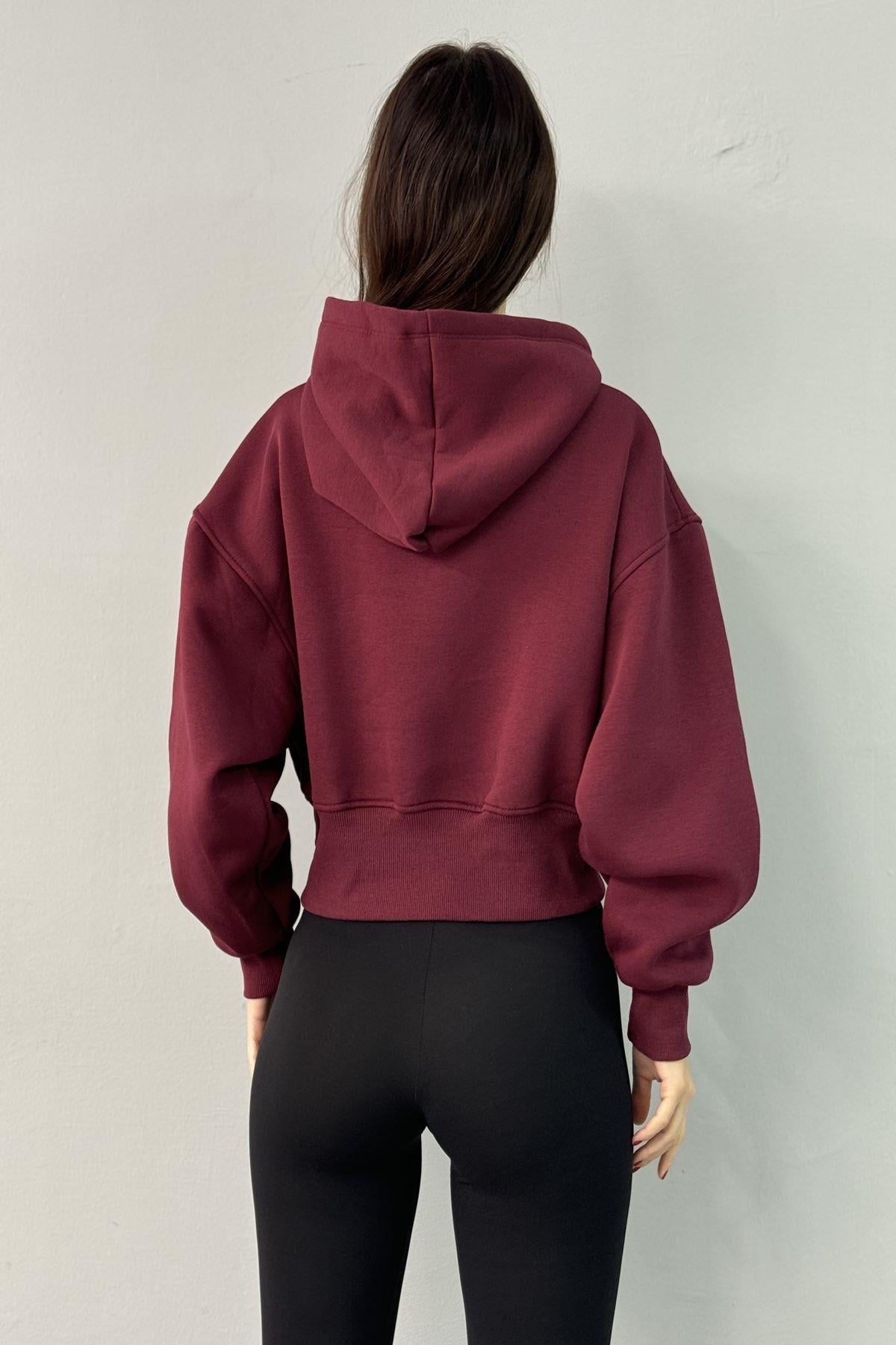 NAKIŞ DETAY KAPŞONLU CROP SWEATSHIRT