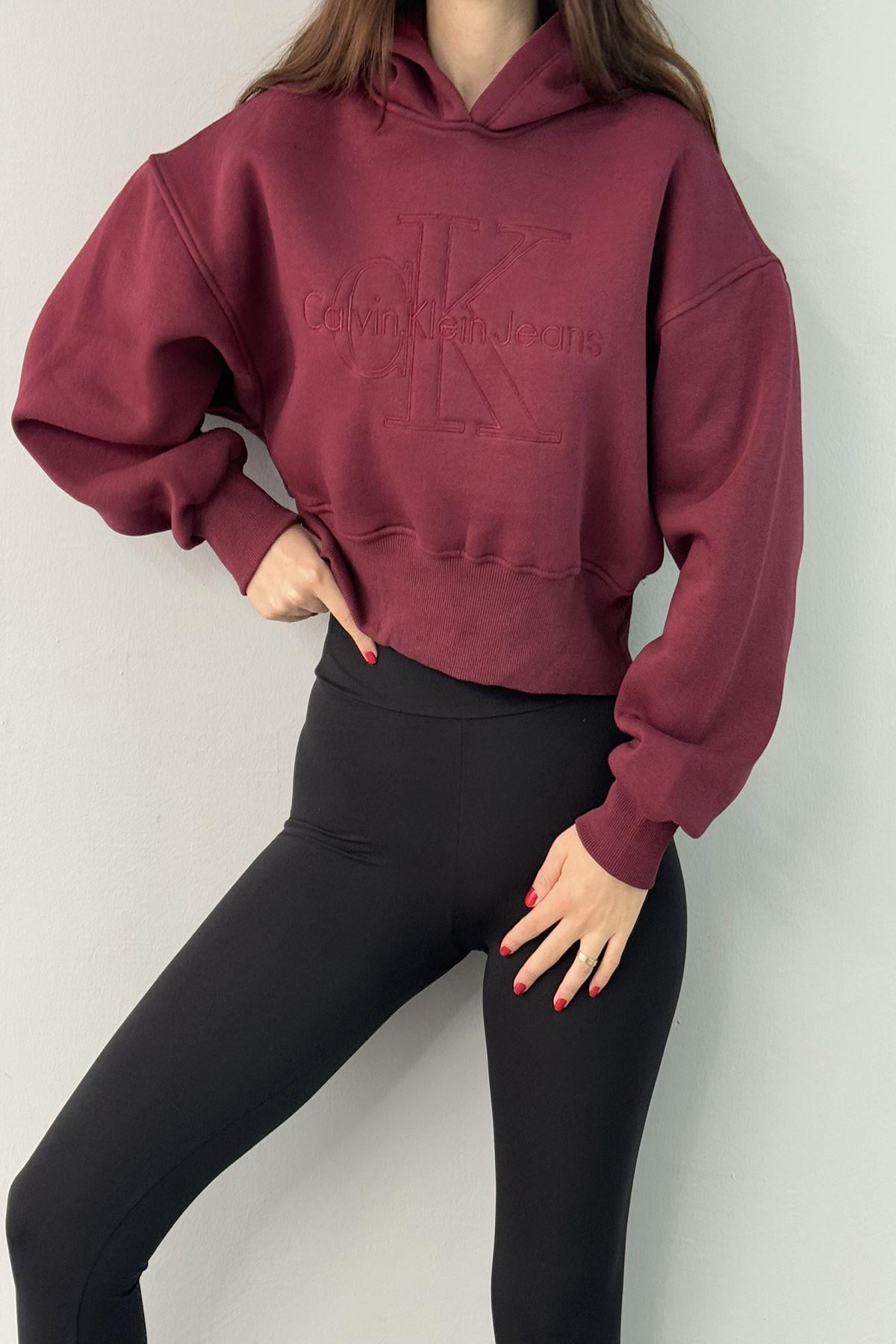 NAKIŞ DETAY KAPŞONLU CROP SWEATSHIRT
