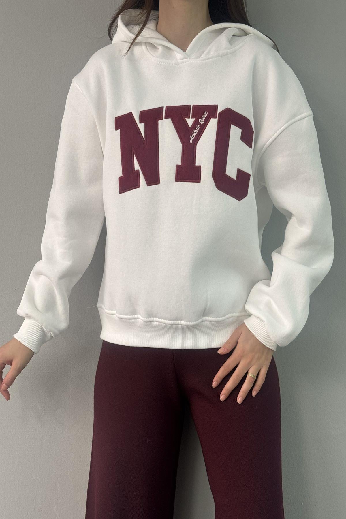 NYC NAKIŞ DETAYLI KAPŞONLU SWEATSHIRT